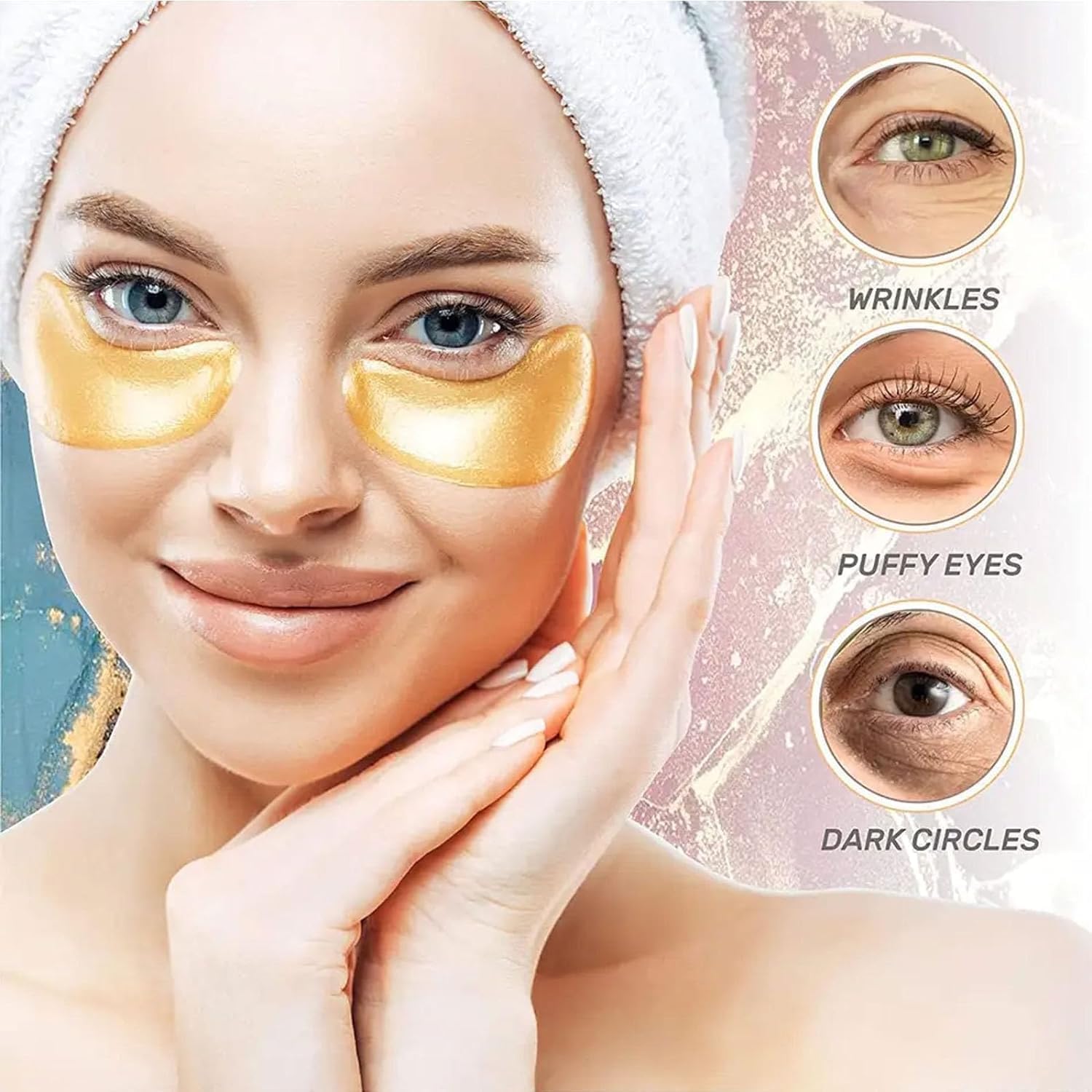 24K Gold Hydrogel Under Eye Patches for Dark Circles & Puffiness Reduction - Caffeine & Hyaluronic Acid Infused - Instant Hydration & Cooling Relief - 60 Count - Perfect for Skincare Routine, Travel & Overnight Use