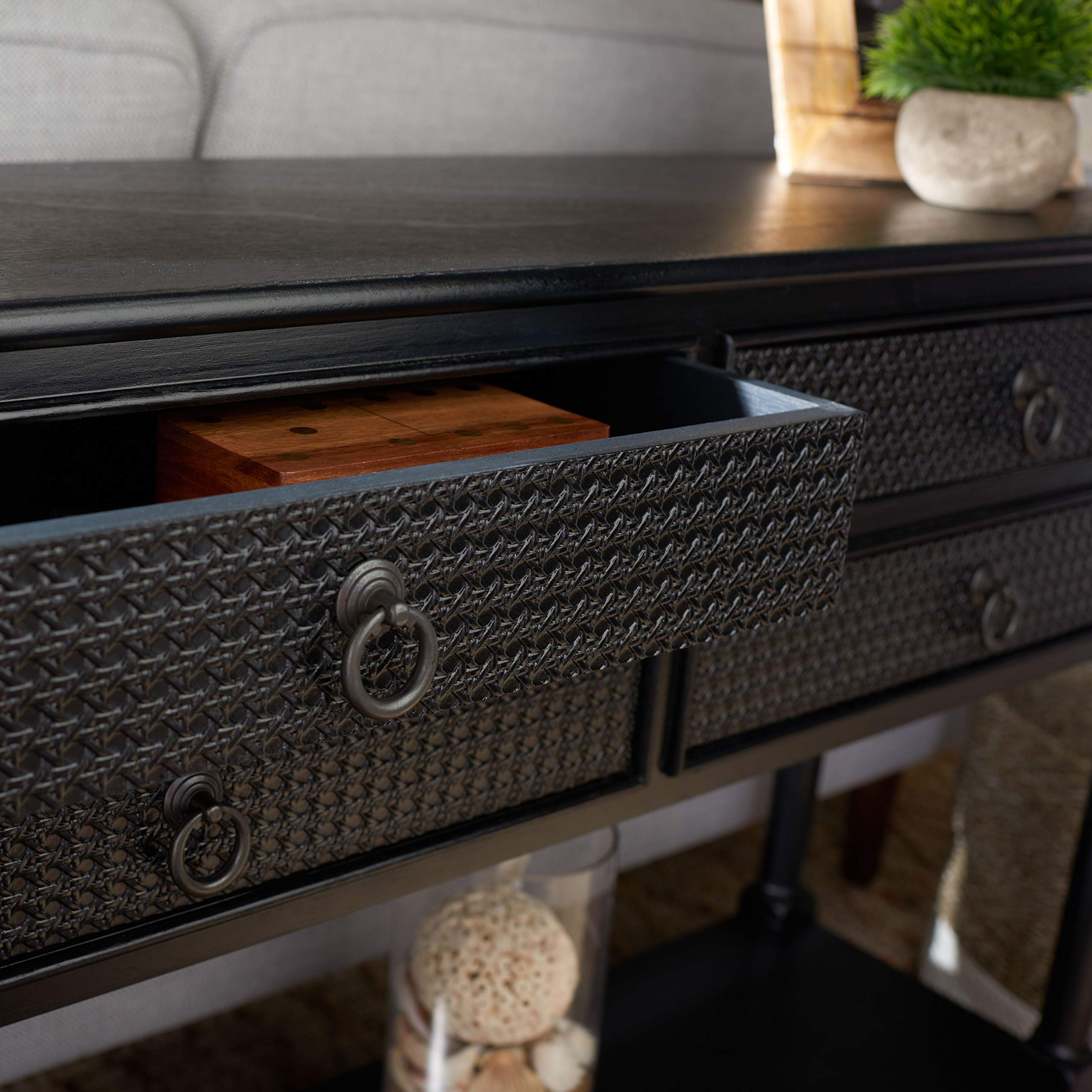 Safavieh Haines Black 4-Drawer Console Table with Bottom Shelf - Modern Entryway Furniture for Living Room, Hallway & Foyer Decor