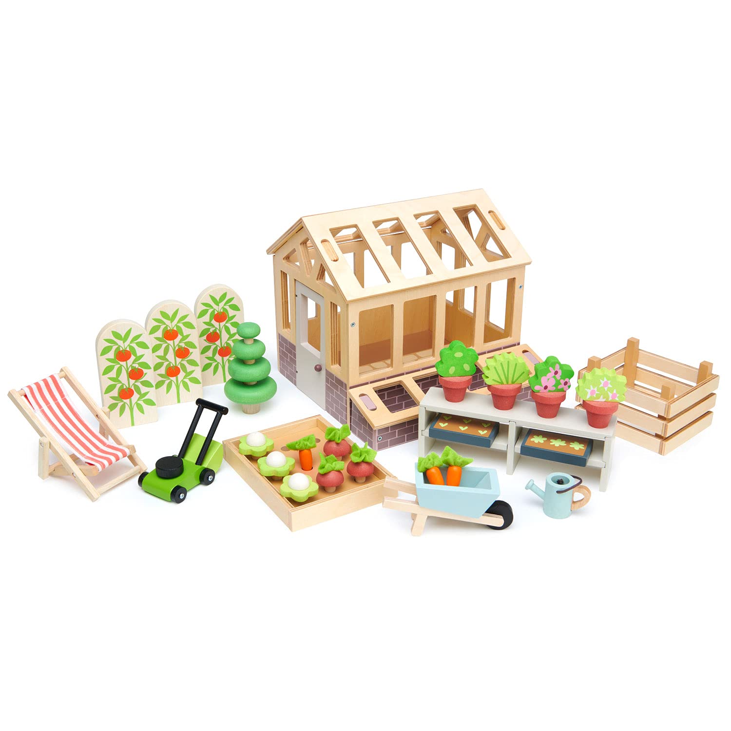 Tender Leaf Toys - 28 Pcs Wooden Greenhouse Garden Playset, Natural Pretend Play Farm Toys for Kids - Educational Harvest Gardening Kit for Imaginative Play - Perfect for Indoor/Outdoor Playtime - Ages 3+