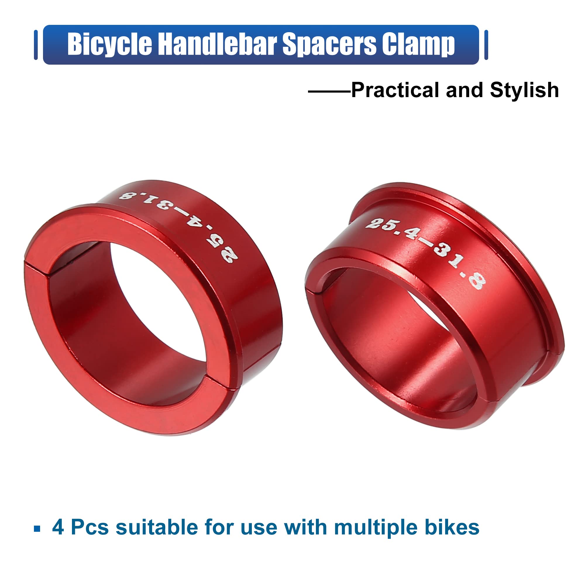 X AUTOHAUX 4-Piece Bike Handlebar Shims Stem Adapter Kit - Compatible with Mountain Bikes, Road Bikes & MTB - Perfect for Handlebar Adjustments & Bike Upgrades