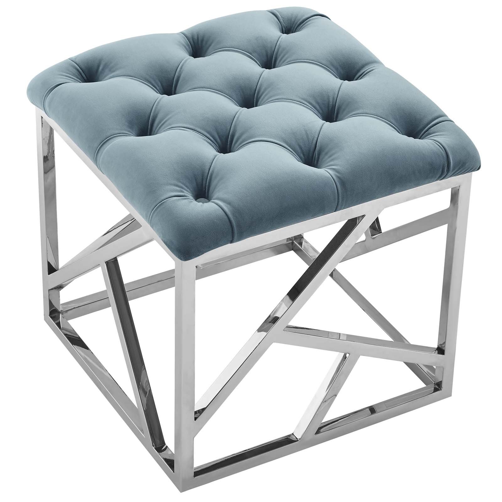 Modern Contemporary Accent Chair with Ottoman - Velvet Upholstery & Metal Frame in Blue - Perfect for Living Room, Lounge, Club or Lobby Decor