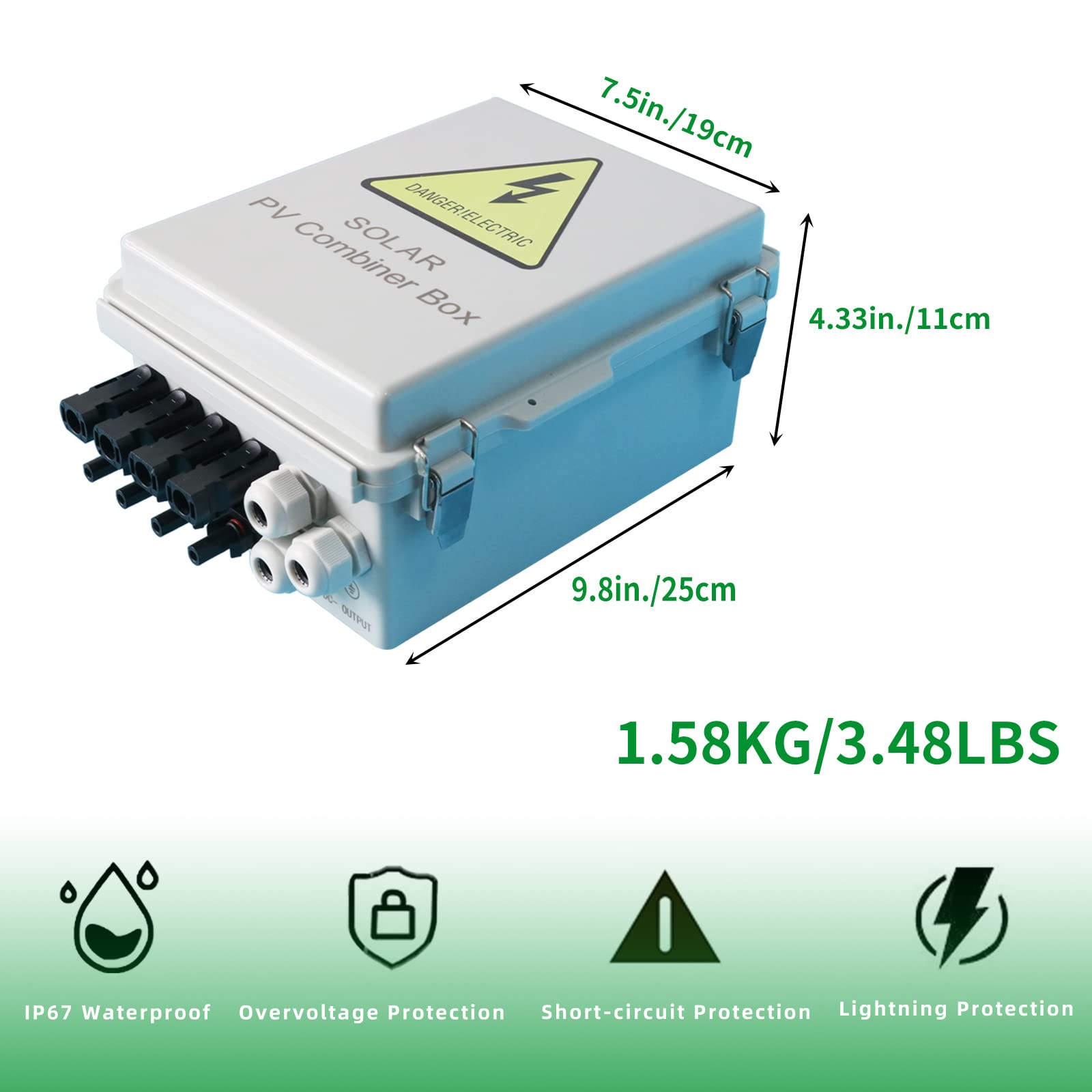 4 String Solar Combiner Box IP65 Waterproof - On/Off Grid Solar System with Lightning Arrester, 15A Fuse & 63A Circuit Breaker - Durable Plastic Enclosure for Home & Commercial Solar Panel Installations
