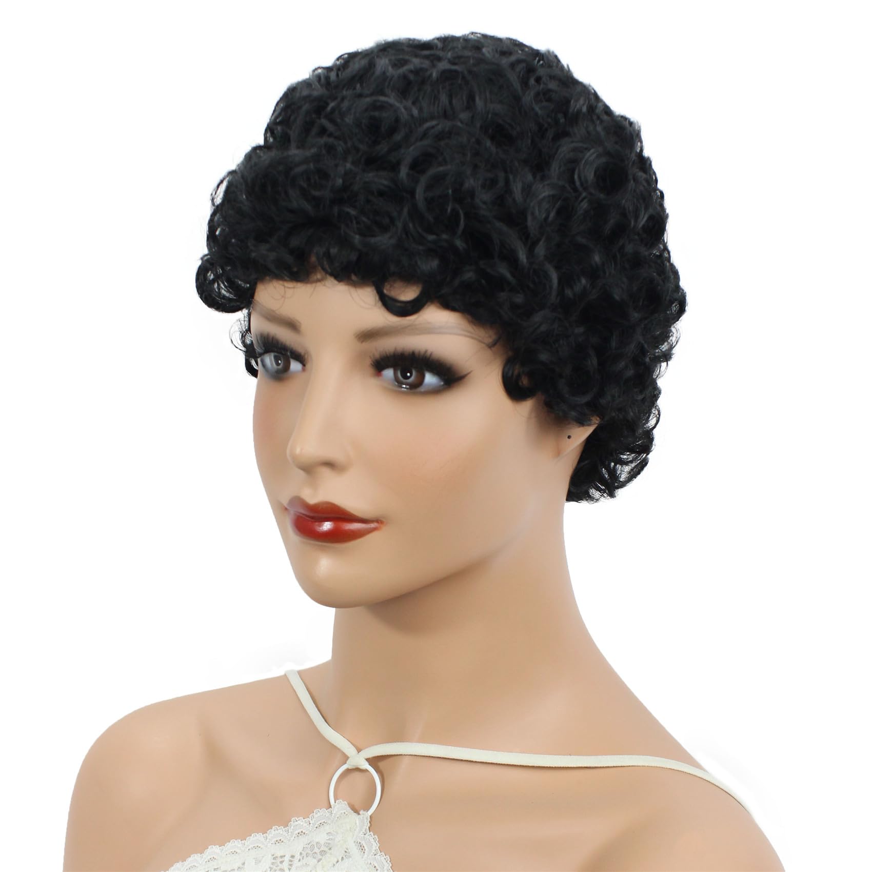 Aimole Women's Synthetic Wig - Natural Looking Mid-Length Curly Blonde Hair Wig (#1B Black) | Perfect for Cosplay, Halloween, Daily Wear & Fashion Styling