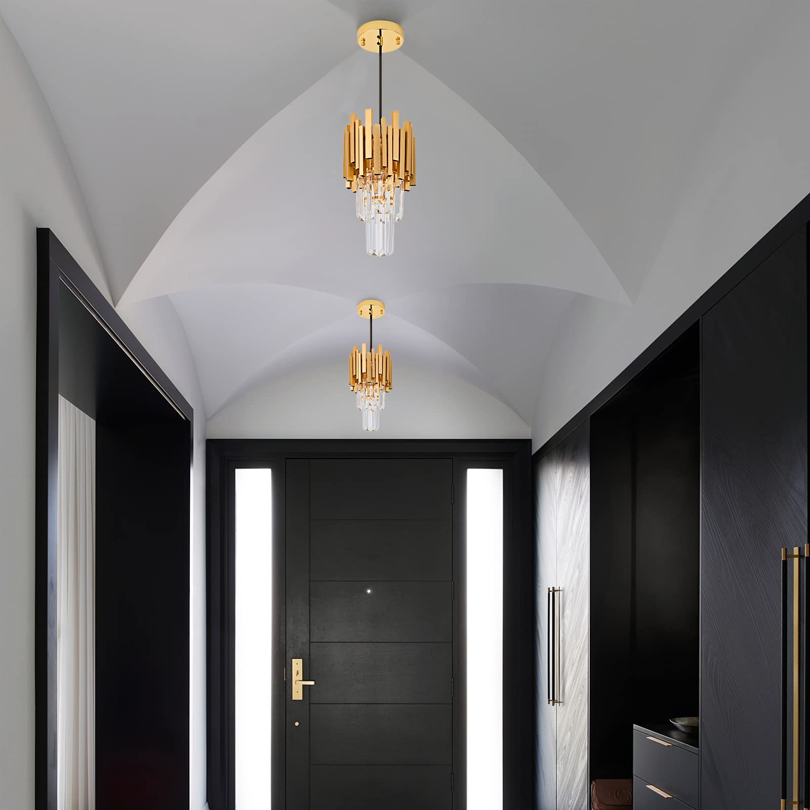 Luxury Gold Crystal Pendant Light - Modern Mini Chandelier for Dining Room, Bedroom, Kitchen & Living Room - Elegant Ceiling Lighting Fixture Set of 3 - Perfect for Home Decor, Wedding & Restaurant Ambiance