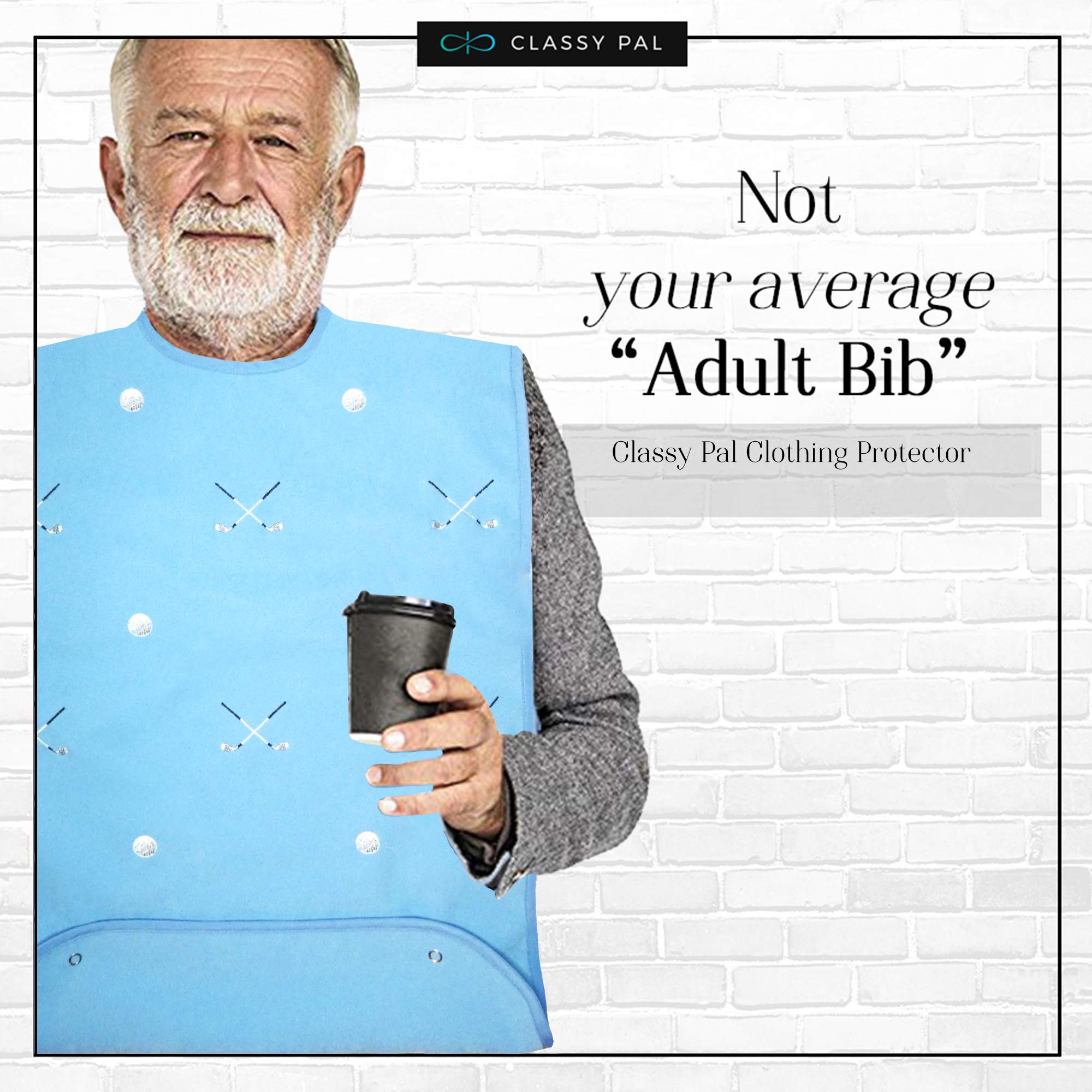Men's Adult Bibs - Dress ‘n Dine™ Terry Cloth Clothing Protectors for Eating, Waterproof & Reusable Senior Bibs with Embroidered Golf Design - Perfect for Dining Out, Nursing Homes & Mealtime Protection