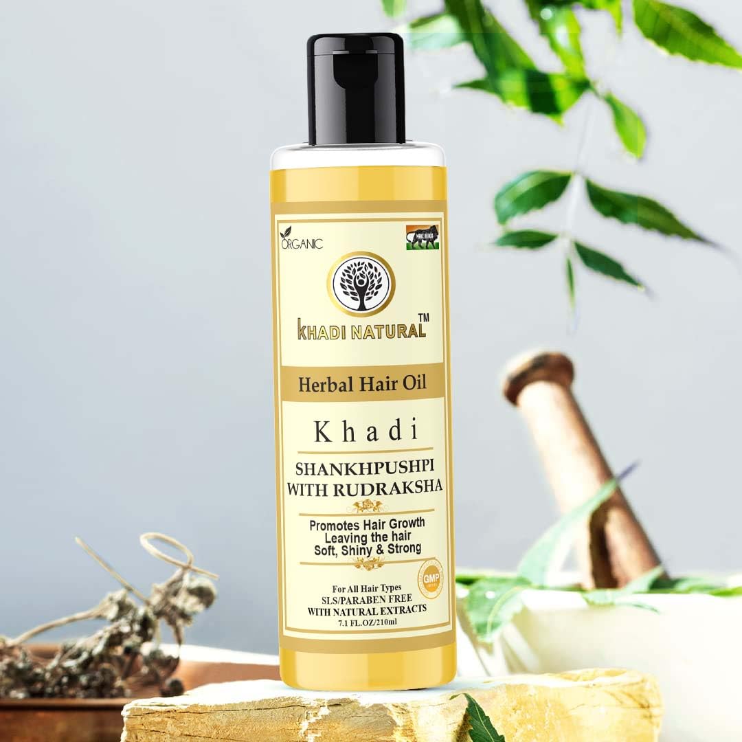 Khadi Natural Herbal Shankhpushpi with Rudraksha Hair Oil 210ml - Ayurvedic Hair Treatment for Strength, Shine & Growth - Nourishing & Revitalizing Hair Care Solution - Perfect for Dry, Damaged Hair & Scalp Health - Pack of 2 Bottles