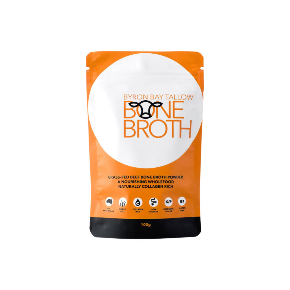 Grass Fed Beef Bone Broth Powder 100g - BYRON BAY TALLOW | High Protein Collagen Supplement for Keto, Paleo & Gut Health | Perfect for Soups, Smoothies & Wellness Shots