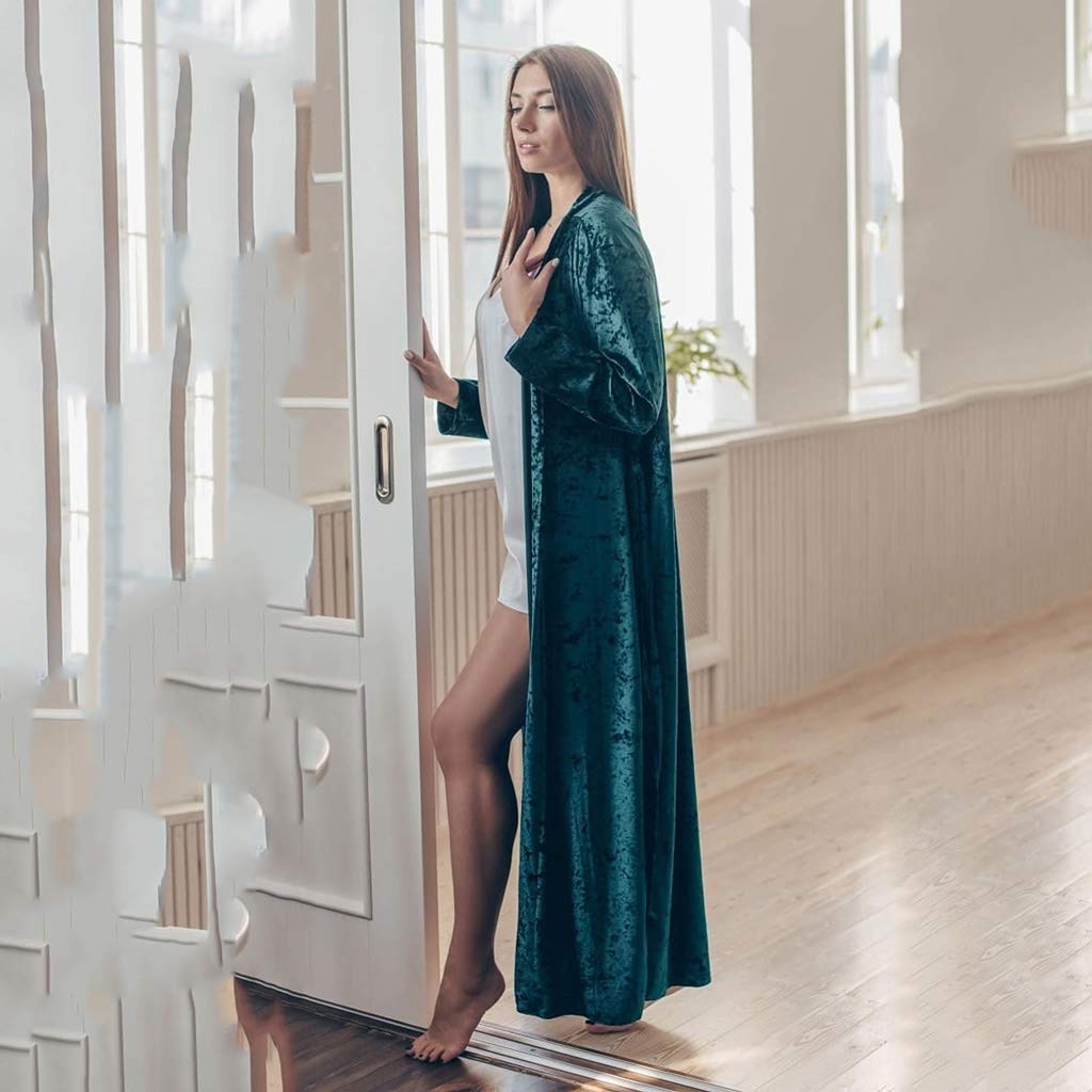 UXZDX CUJUX Women's Knitted Velvet Robe - Elegant Long Sleeve Sleepwear & Loungewear - Soft Green Bathrobe for Winter Warmth (Medium) - Perfect for Spa Days, Relaxing at Home & Cozy Evenings