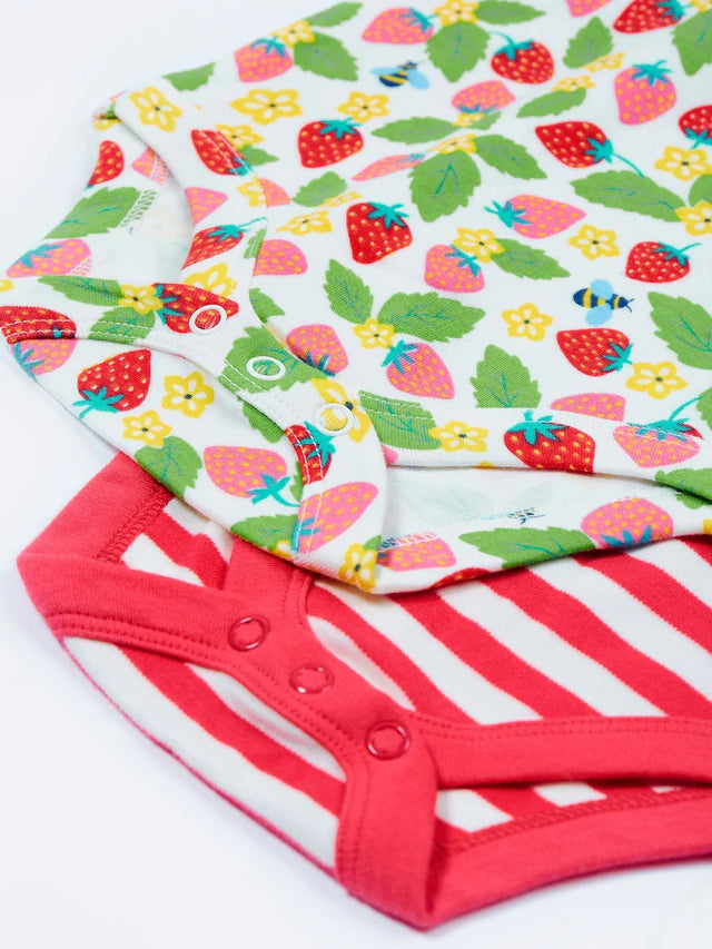 2 Pack Short Sleeve Bodysuit for Baby Girls - Soft Cotton Strawberry Print Pink Onesies (Perfect for Playtime, Daycare & Photo Shoots)