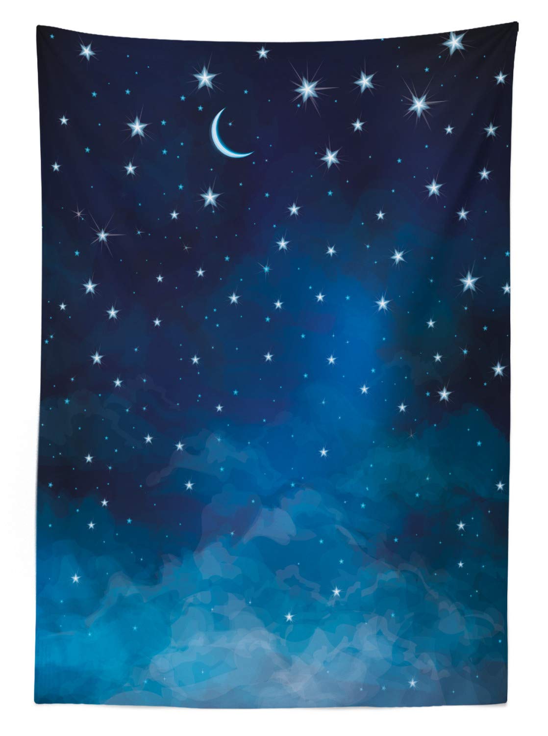 Ambesonne Waterproof Outdoor Tablecloth - Abstract Starry Night Sky with Crescent Moon & Constellation Design - Washable Picnic Table Cover 58