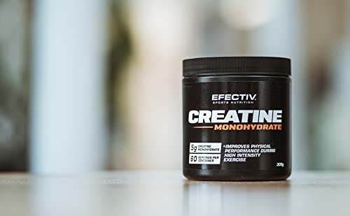 Efectiv Nutrition Creatine Monohydrate Powder 300g - Pure Muscle Builder for Athletes & Gym Workouts | Pre & Post Workout Supplement for Strength Training