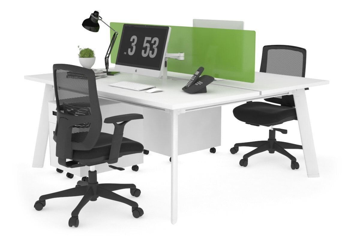 2 Person Workstation with White Frame - 1400L x 800W Office Desk with Cable Management | Perfect for Home Office, Coworking Spaces & Small Business Setups