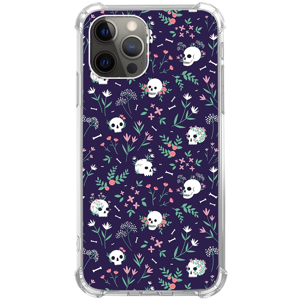 Stylish Skull & Floral TPU Case for iPhone 13 Pro Max - Trendy Aesthetic Protective Cover for Teens & Adults | Perfect for Daily Use, School & Outdoor Activities