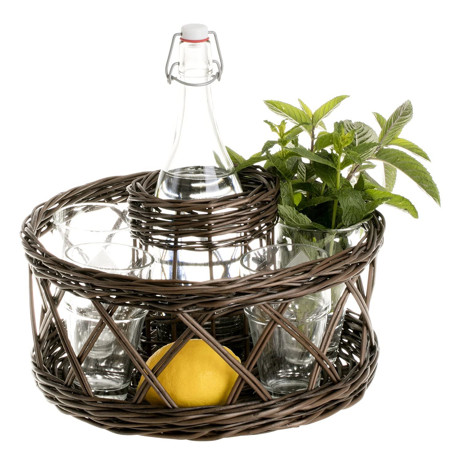 Willow Tray for Wine - Natural Oval Serving Basket in Wenge Grey | Perfect for Wine Serving, Cheese Platters & Home Decor