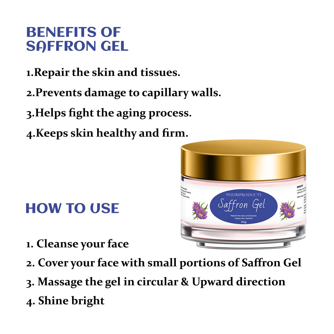 Yeluri Saffron Gel for Women - Brightening & Tan Removal, 50g (Pack of 2) | Glowing Skin Care Treatment for Face & Body | Perfect for Daily Use & Sun Protection
