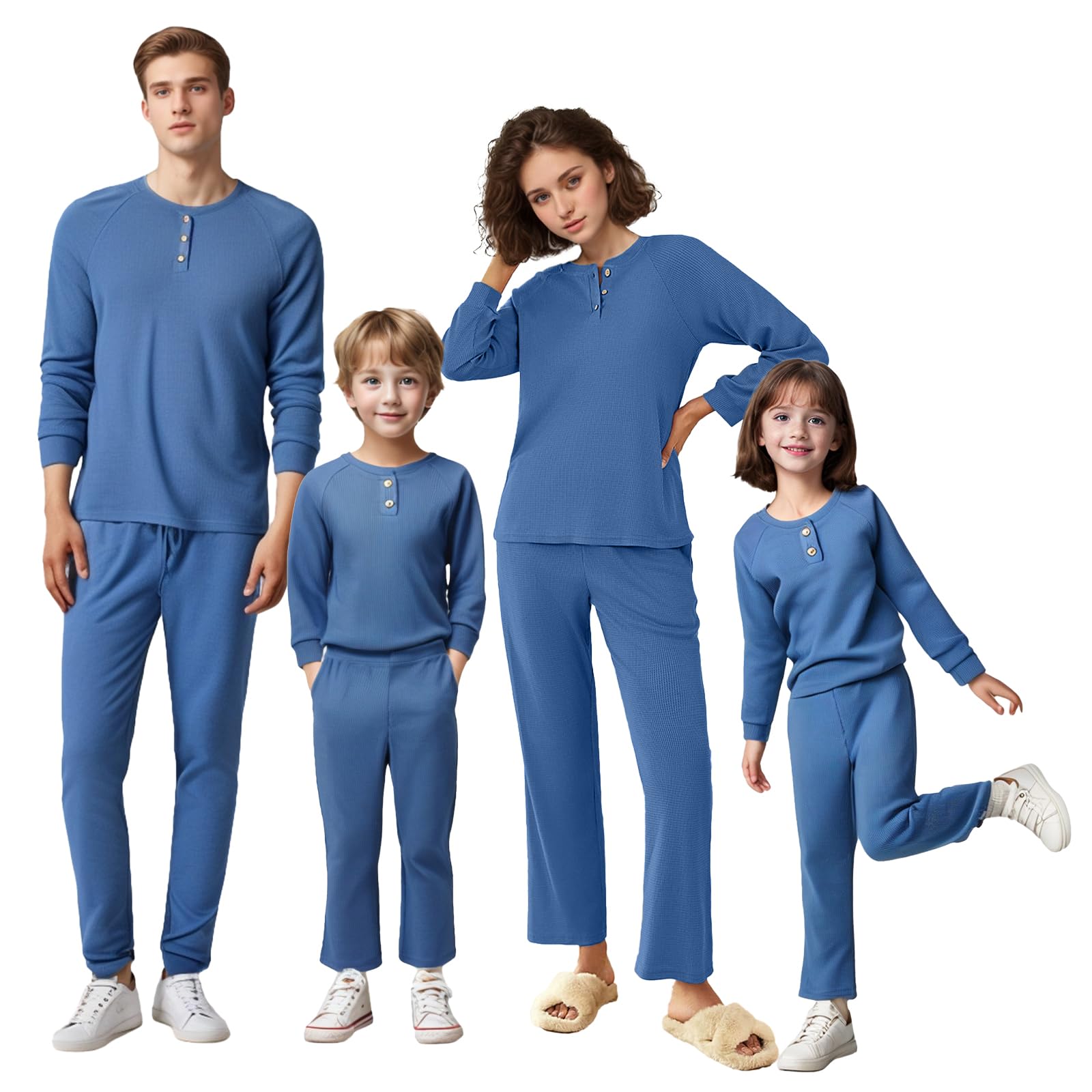 IFFEI Waffle Knit Family Matching Pajama Sets - 2 Piece Long Sleeve Lounge Wear with Pockets | Soft Sleepwear & Joggers for Women, Men & Kids | Perfect for Christmas, Family Photos & Cozy Nights at Home