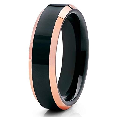 Rose Gold & Black Tungsten Wedding Band - 18k Rose Gold Plated Comfort Fit Ring for Men & Women - Perfect for Engagement, Anniversary, and Everyday Wear