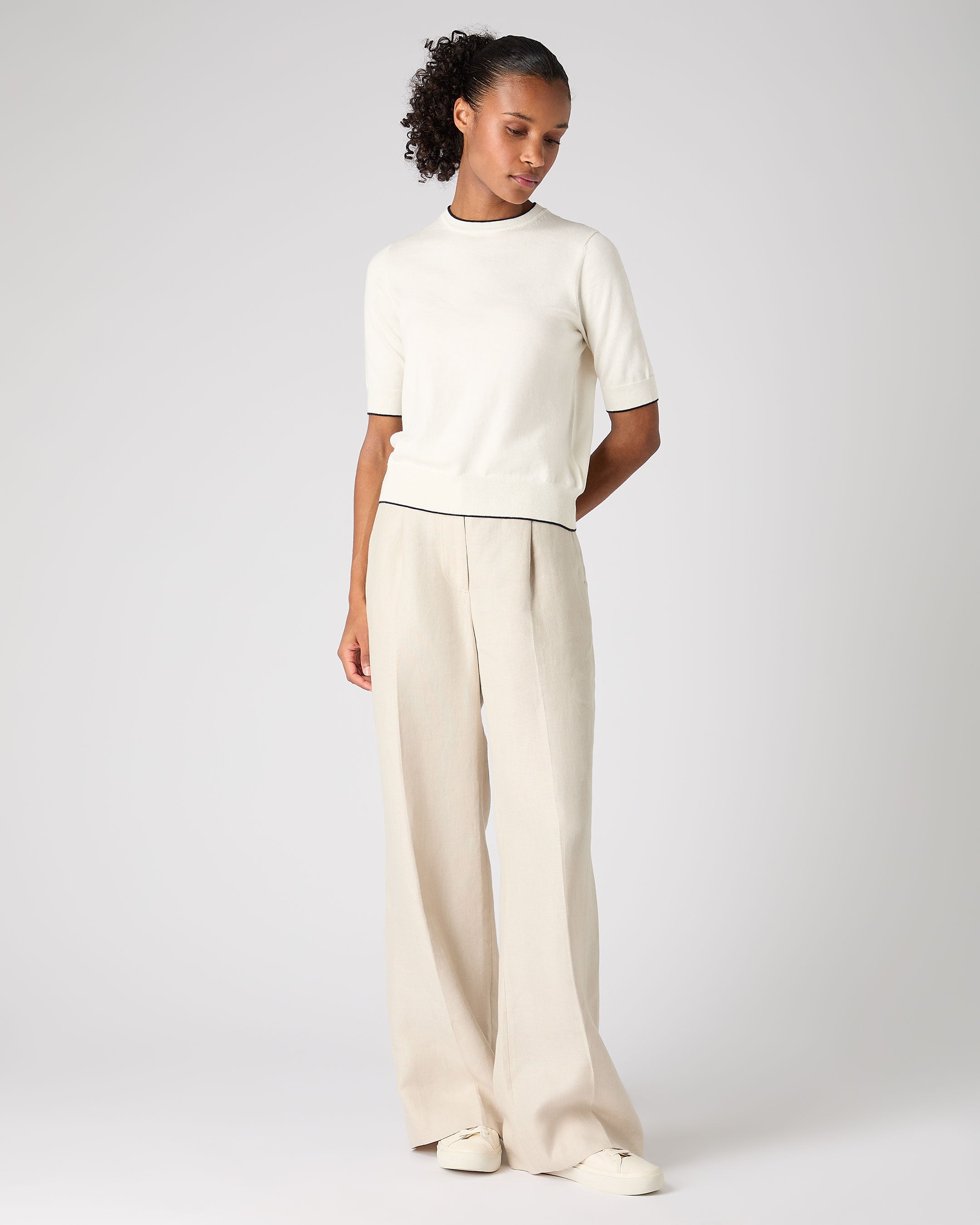 Soft & Comfortable Women's Cotton Cashmere Blend T-Shirt - Ivory White | Casual Wear, Layering & Everyday Outfits