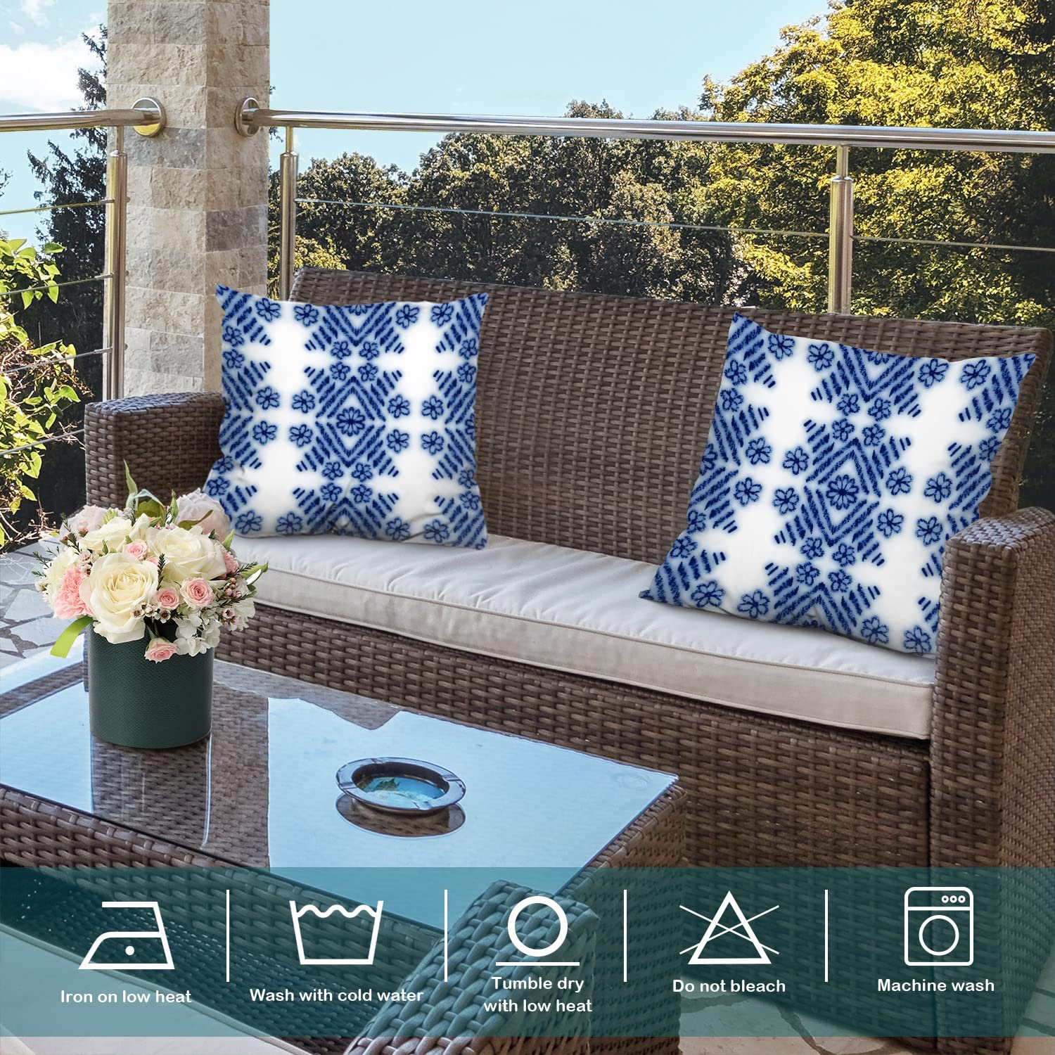 Batmerry Navy Blue Floral Pillow Covers 18x18 Inch Set of 2 - Classic Blue and White Ceramic Cobalt Blue Glaze Modern Square Throw Pillow Covers for Sofa, Bed, Couch - Double Sided Decorative Pillow Cases for Home Decor