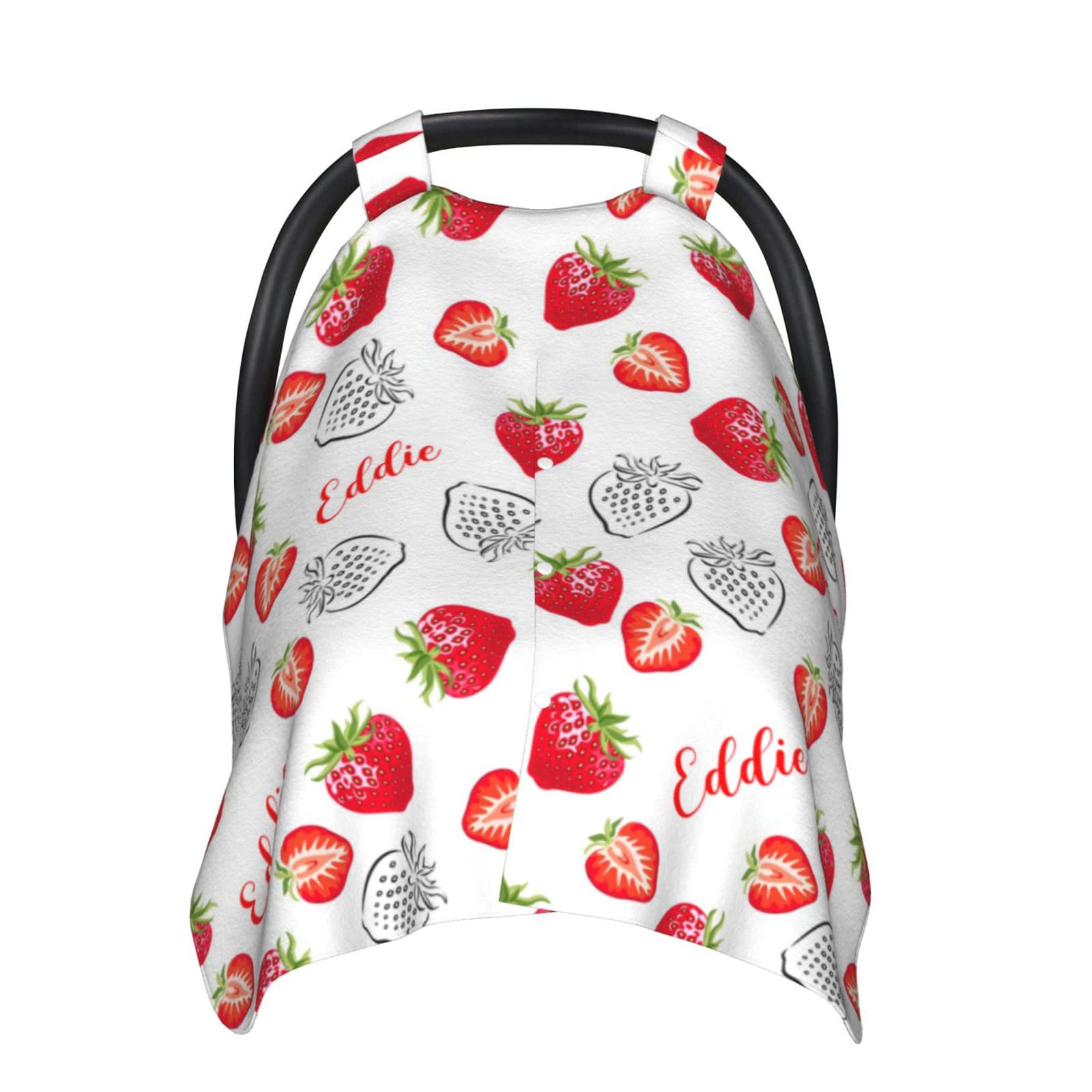 Personalized Strawberries Red Glitz Sparkle Baby Car Seat Canopy - Custom Name Embroidered Minky Nursing Stroller Cover & Multi-Use Blanket for Girls (27.5