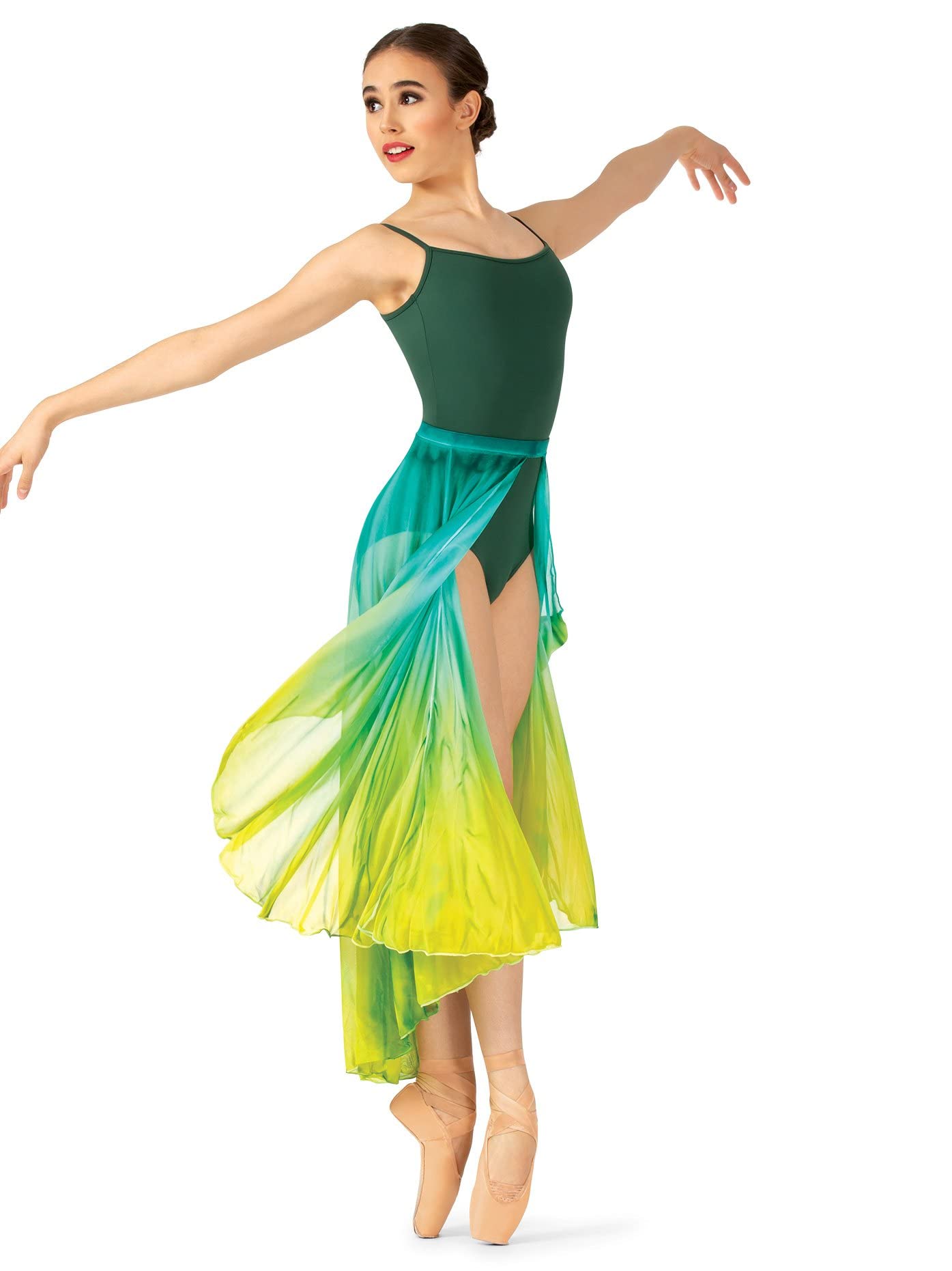 Hand Painted Watercolor Floral High-Low Lyrical Dance Skirt for Girls - Perfect for Ballet, Contemporary Dance & Performance Costumes