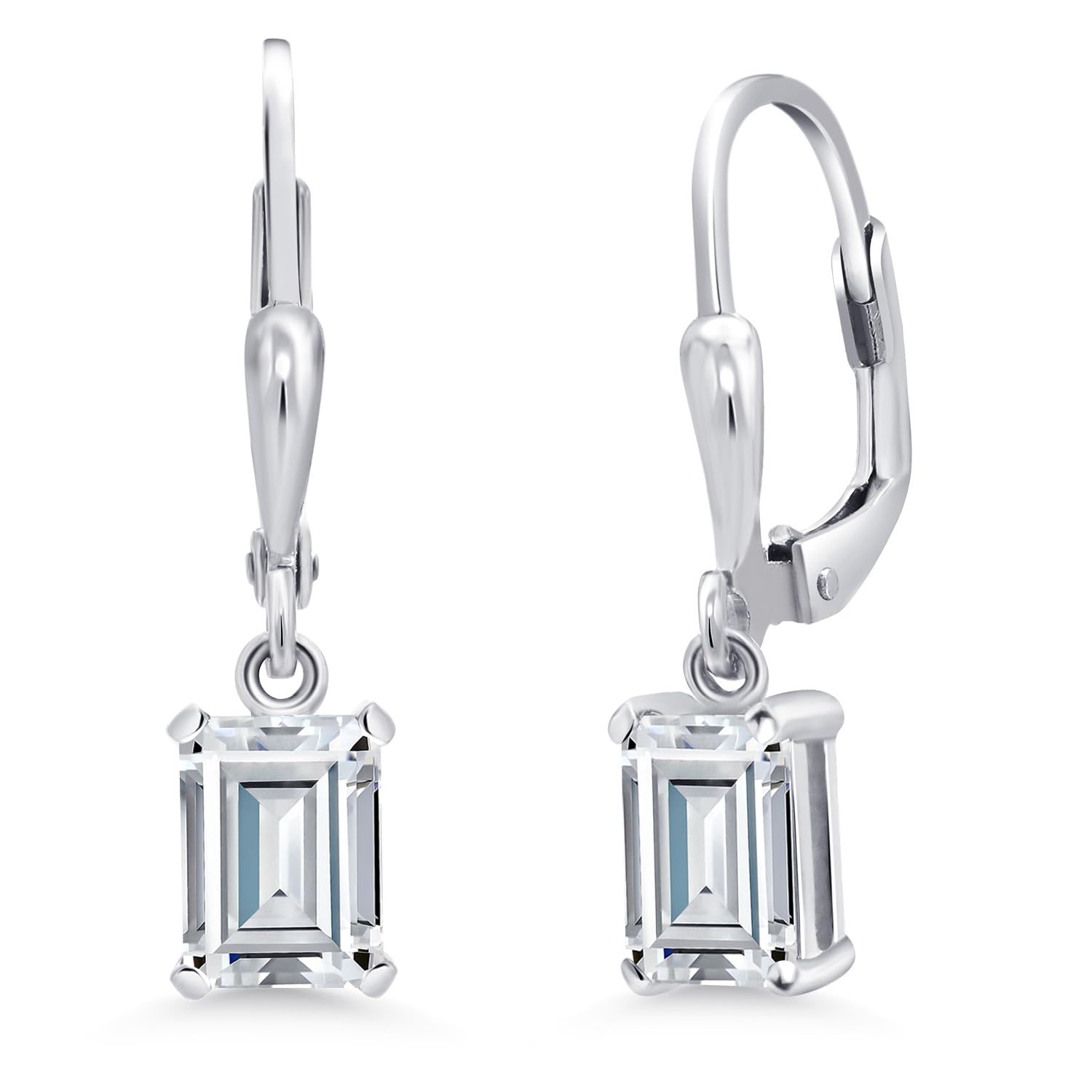 Gem Stone King 925 Sterling Silver Emerald Cut 7X5MM Gemstone Birthstone Drop Dangle Earrings for Women | Leverback Design | Perfect for Birthdays, Anniversaries & Special Occasions