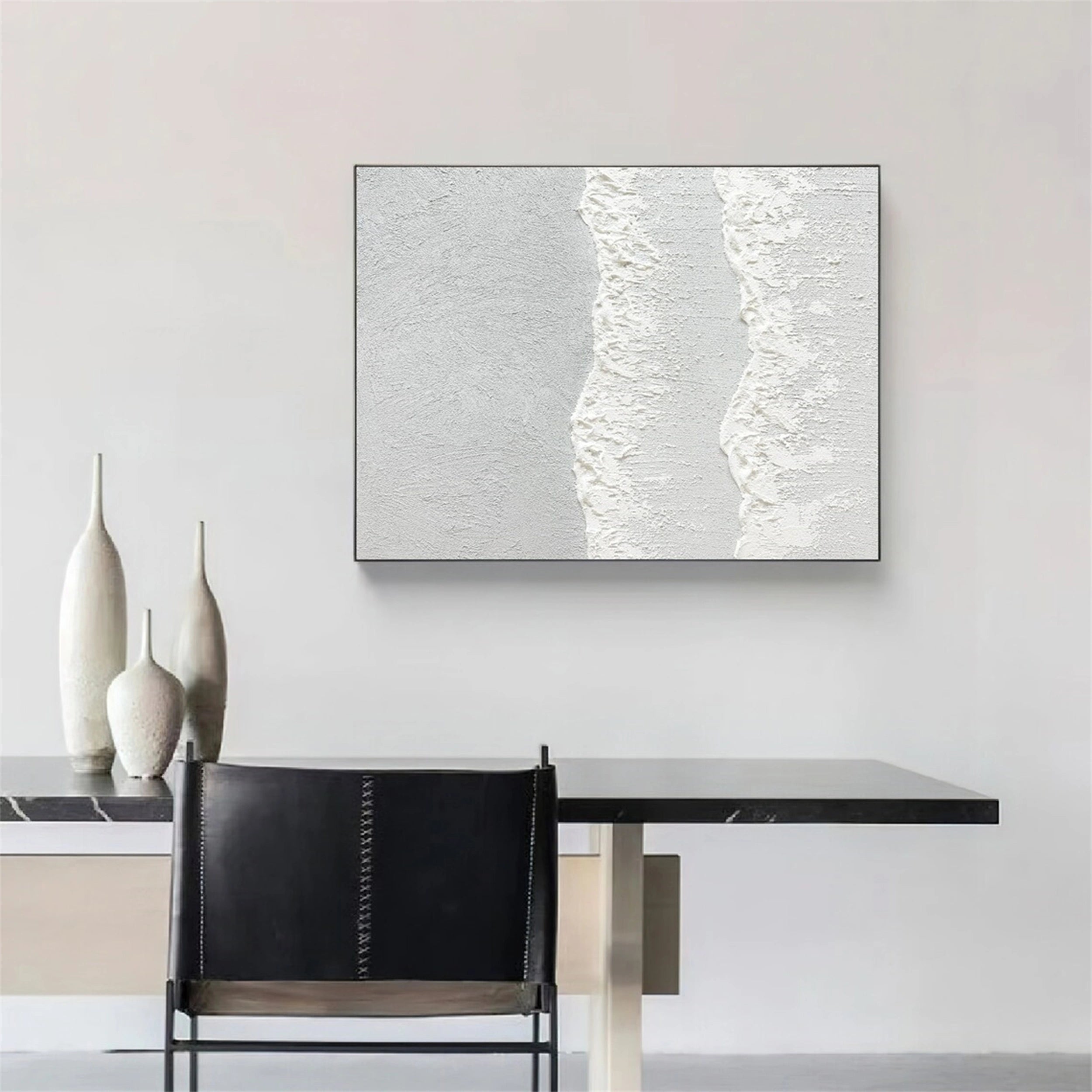 White Minimalist Textured Painting Canvas #MM129 - Premium Abstract Wall Art for Modern Home & Office Decor