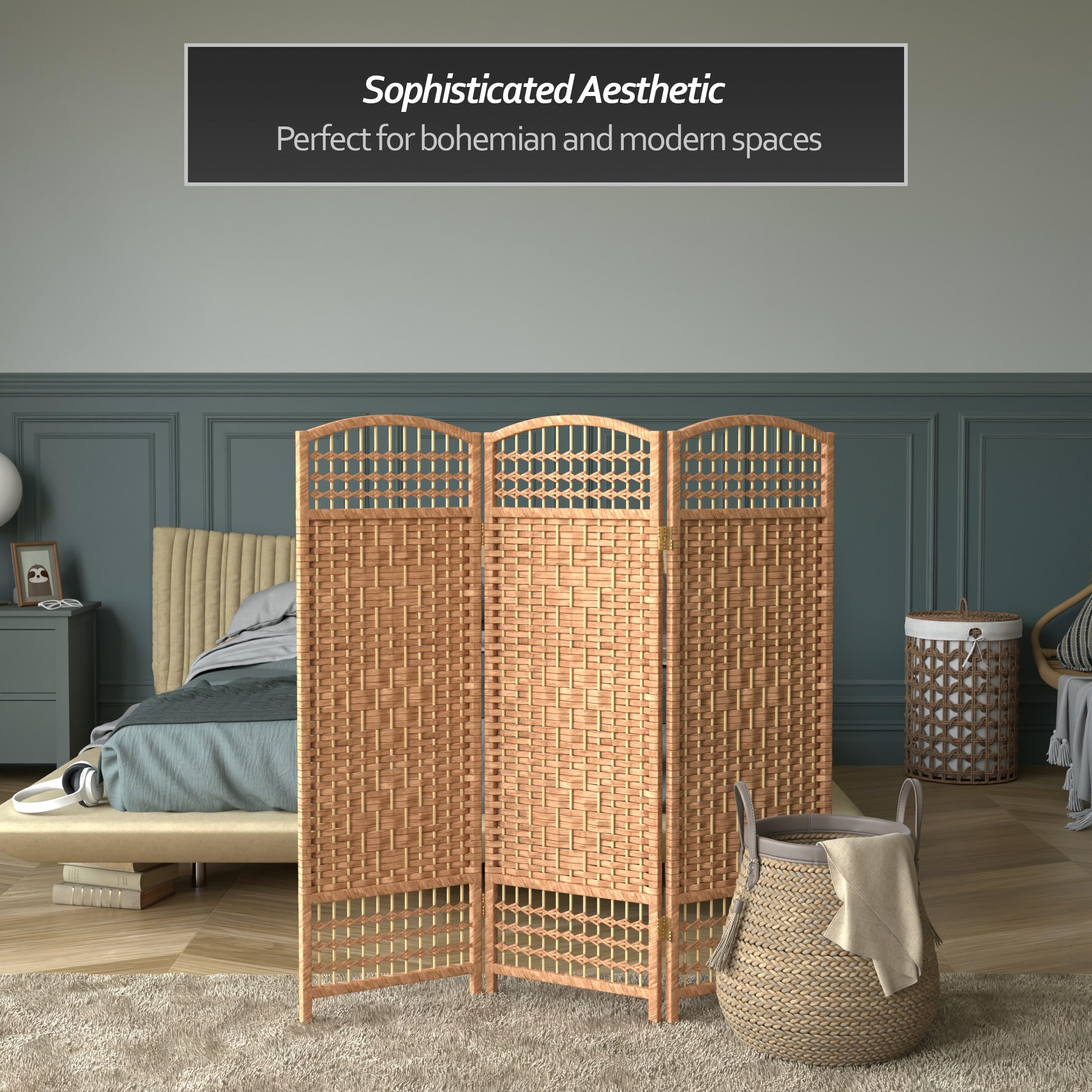 4 ft. Natural Short Fiber Weave Folding Room Divider - 3-Panel Privacy Screen for Home, Office & Outdoor Use - Perfect for Creating Separate Spaces in Living Rooms, Bedrooms or Patios