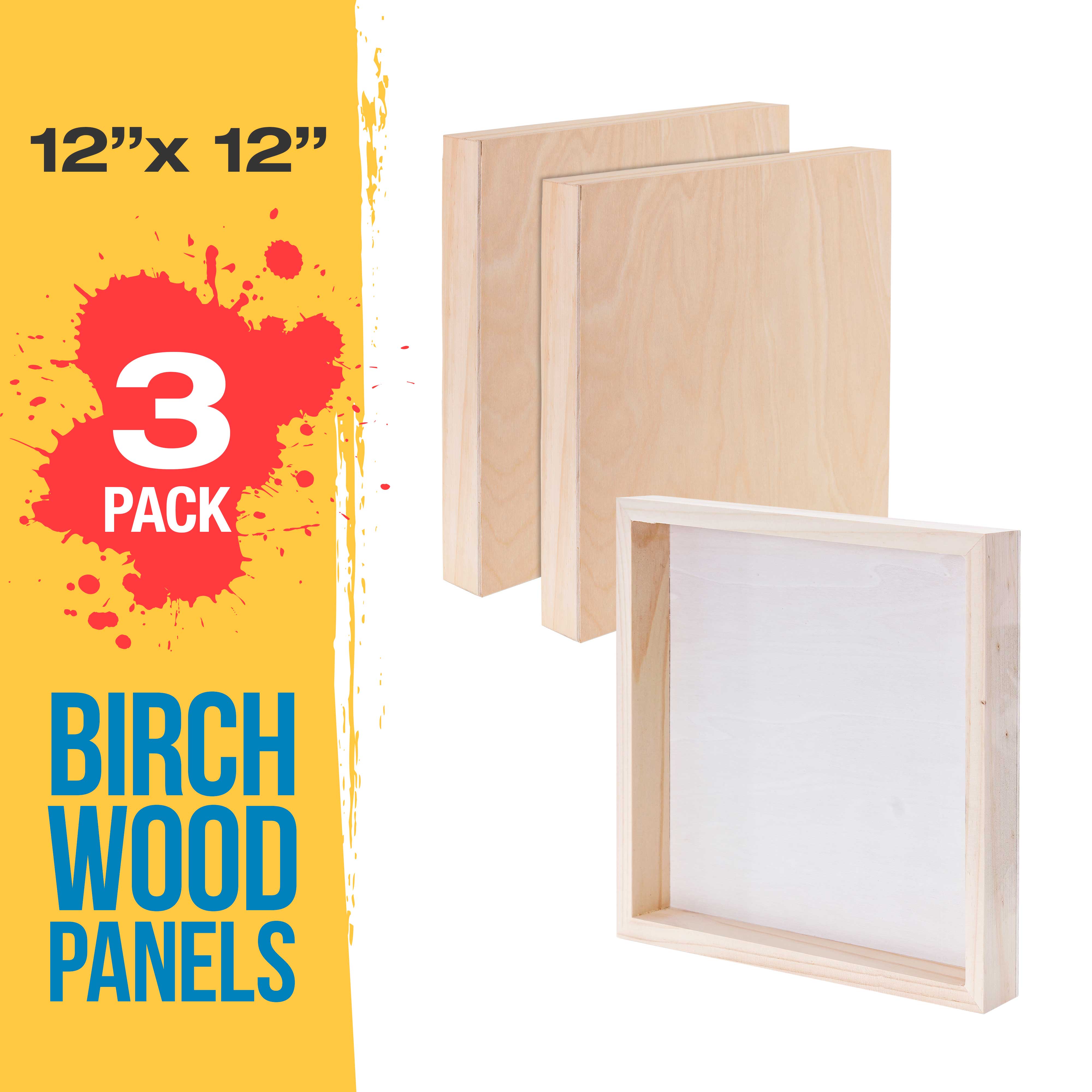 12x12 Inch Unfinished Birch Wood Panels for Painting - 3 Pack of 1.5