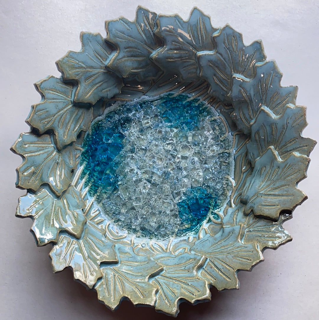 Handmade Melted Glass Leaf Bowl - 7 Inches Wide, 3 Inches Tall - Perfect for Fruit, Candy, or Home Decor Centerpiece