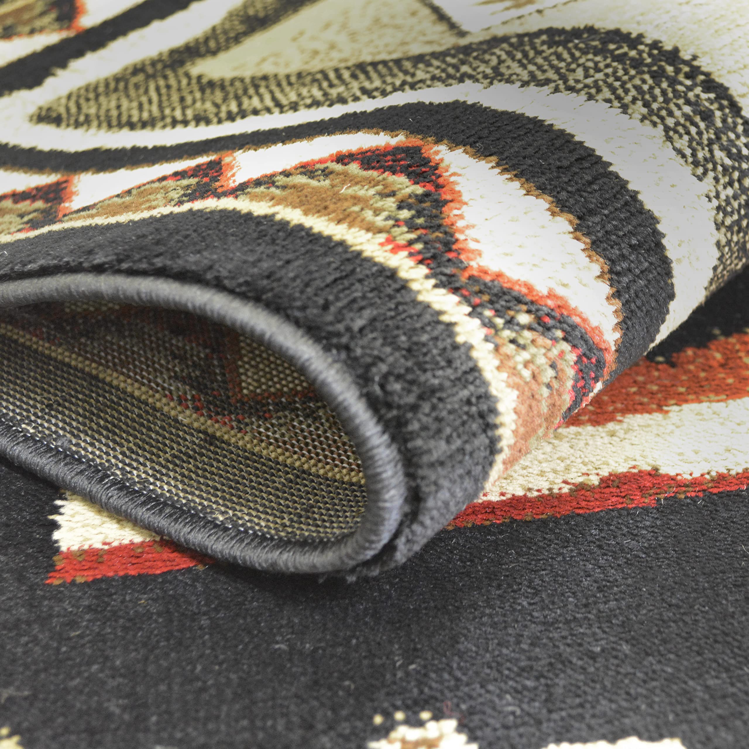 Rustic Lodge Area Rug with Black Bear Design - 5'3