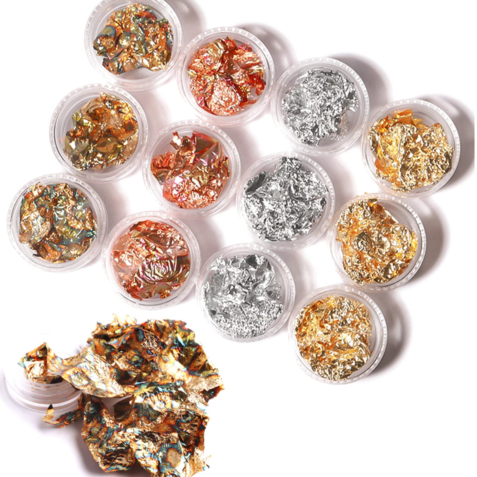 Zhangxi 12 Boxes Gold Silver Copper Foil Tinsel Paillette Nail Glitter - Metallic Nail Art Decorations for DIY Manicure & Nail Design | Perfect for Parties, Weddings & Special Occasions