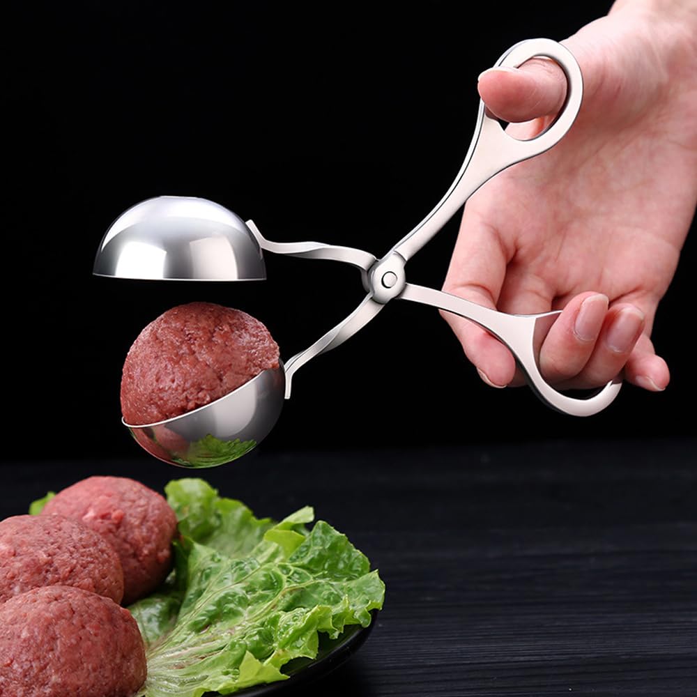 2024 New Stainless Steel Meatball Maker with Non-Stick Coating & Detachable Anti-Slip Handles - 1.3 Inch Meat Baller Tongs for Home Kitchen, Perfect for Making Swedish, Italian & Homemade Meatballs