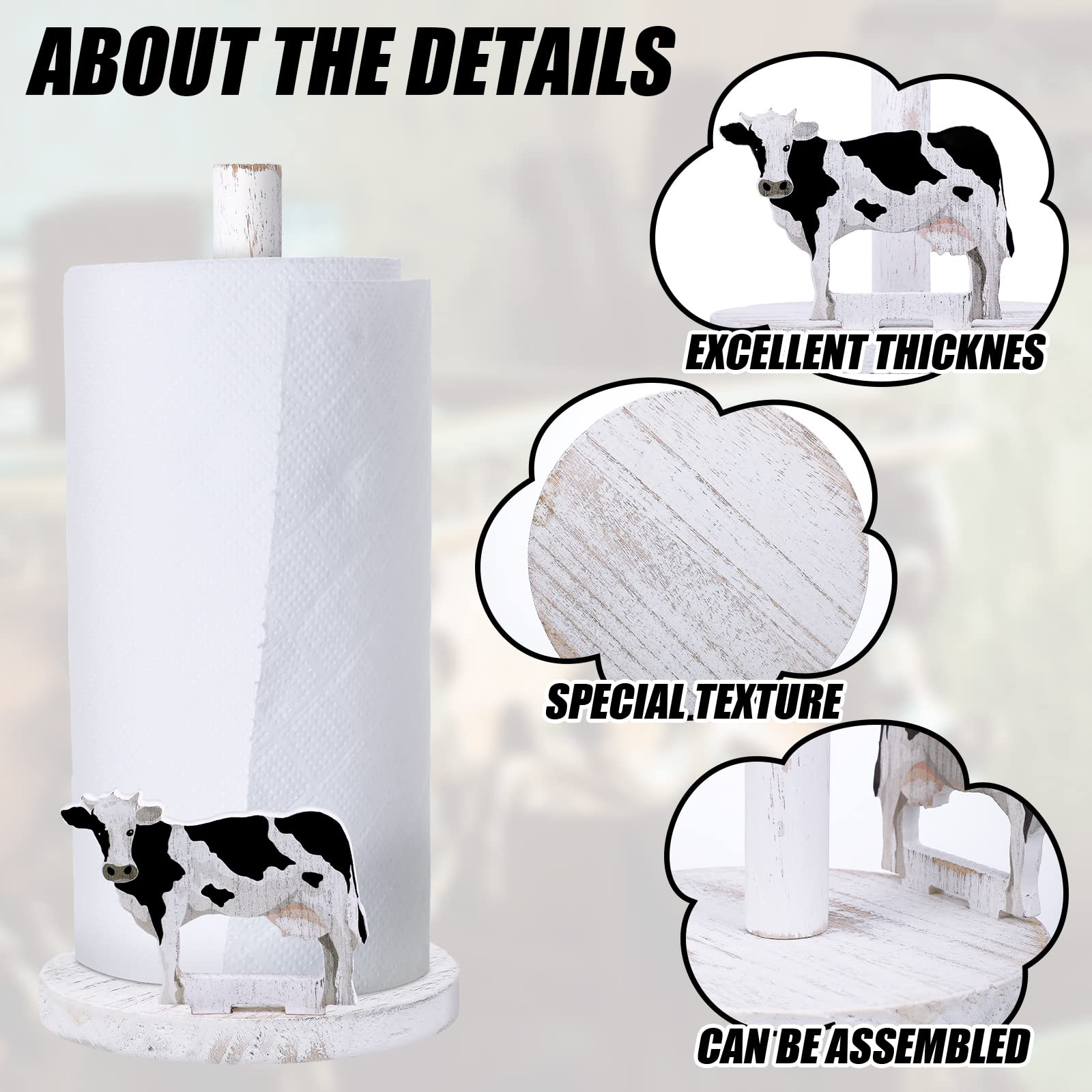 Farmhouse Cow Paper Towel Holder - Rustic Wooden Kitchen & Bathroom Countertop Organizer - Farmhouse Decor for Kitchen, Bathroom, or Dining Room - Perfect Housewarming Gift for Cow Lovers