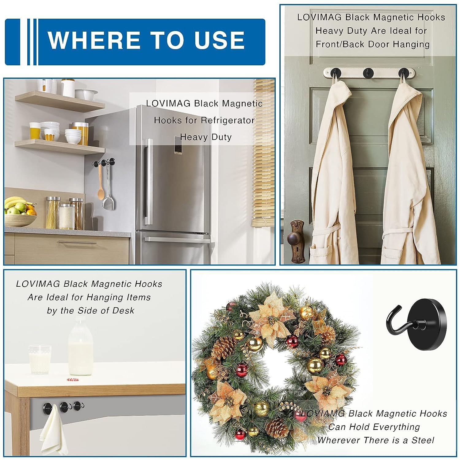 LOVIMAG 100lbs Magnetic Hooks - Heavy Duty Cruise Cabin Hangers with Epoxy Coating (12 Pack) - Perfect for Organizing Cruise Essentials, Hanging Towels, Coats & Bags in Small Spaces