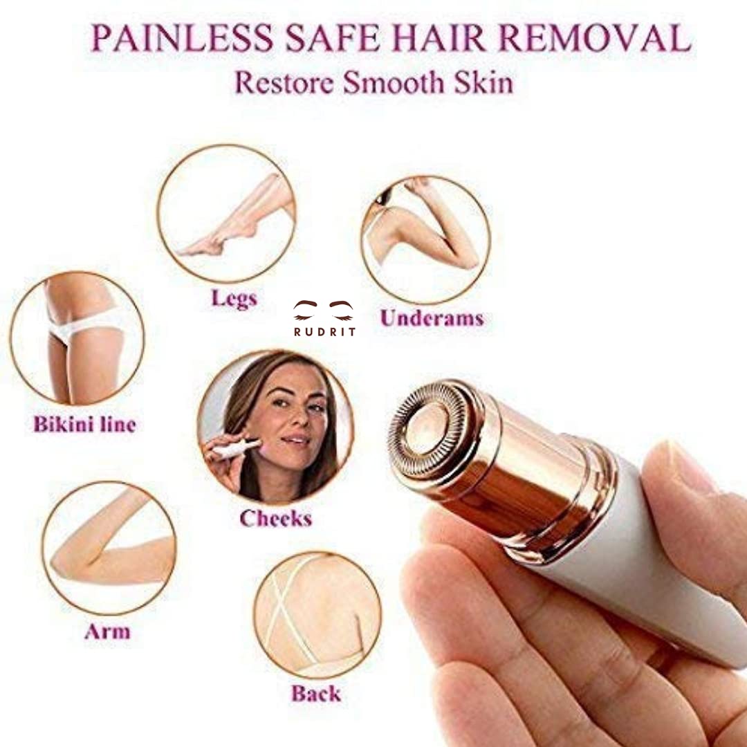 Rudrit Women's Facial Hair Remover - Electric Shaver for Upper Lip, Chin & Eyebrows | Painless Hair Removal Machine | Perfect for Travel & Daily Skincare Routine - White