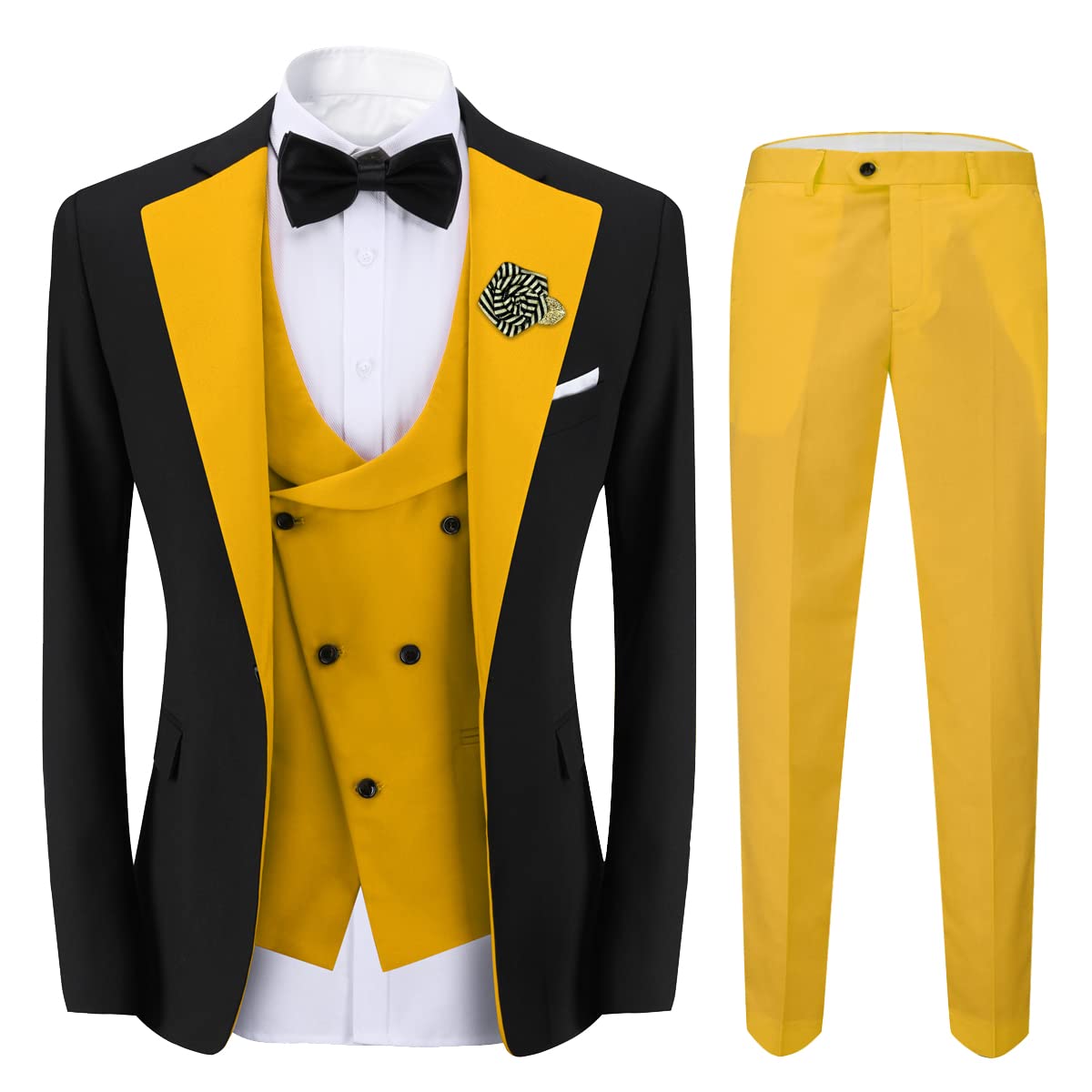 Men's 3-Piece Suit Set - Slim Fit Single Breasted Blazer, Vest & Dress Pants with Contrast Color for Business, Wedding & Formal Occasions