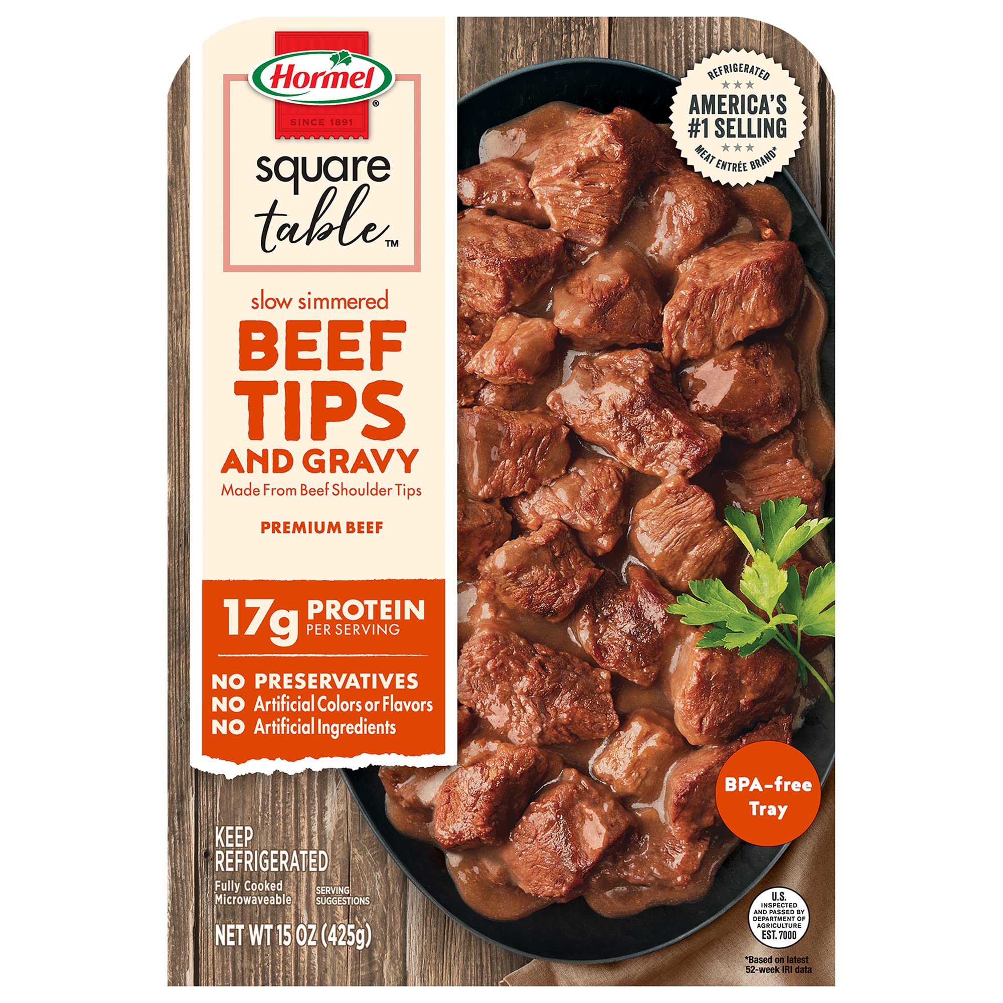 Hormel Slow Simmered Beef Tips & Gravy - Premium Refrigerated Entree (15 Oz) - Tender Beef in Rich Sauce for Quick Meals, Lunches & Family Dinners