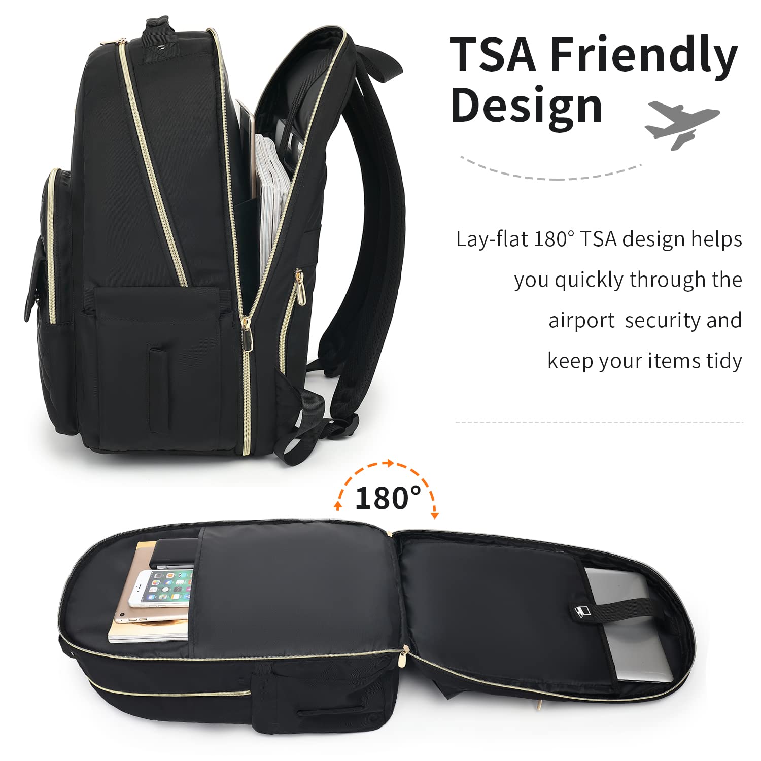 Stylish Women's Laptop Backpack for Work, Travel & School - TSA Friendly College Bookbag for Women & Girls, Perfect for Commuting, Business Trips & Campus Life (Black)