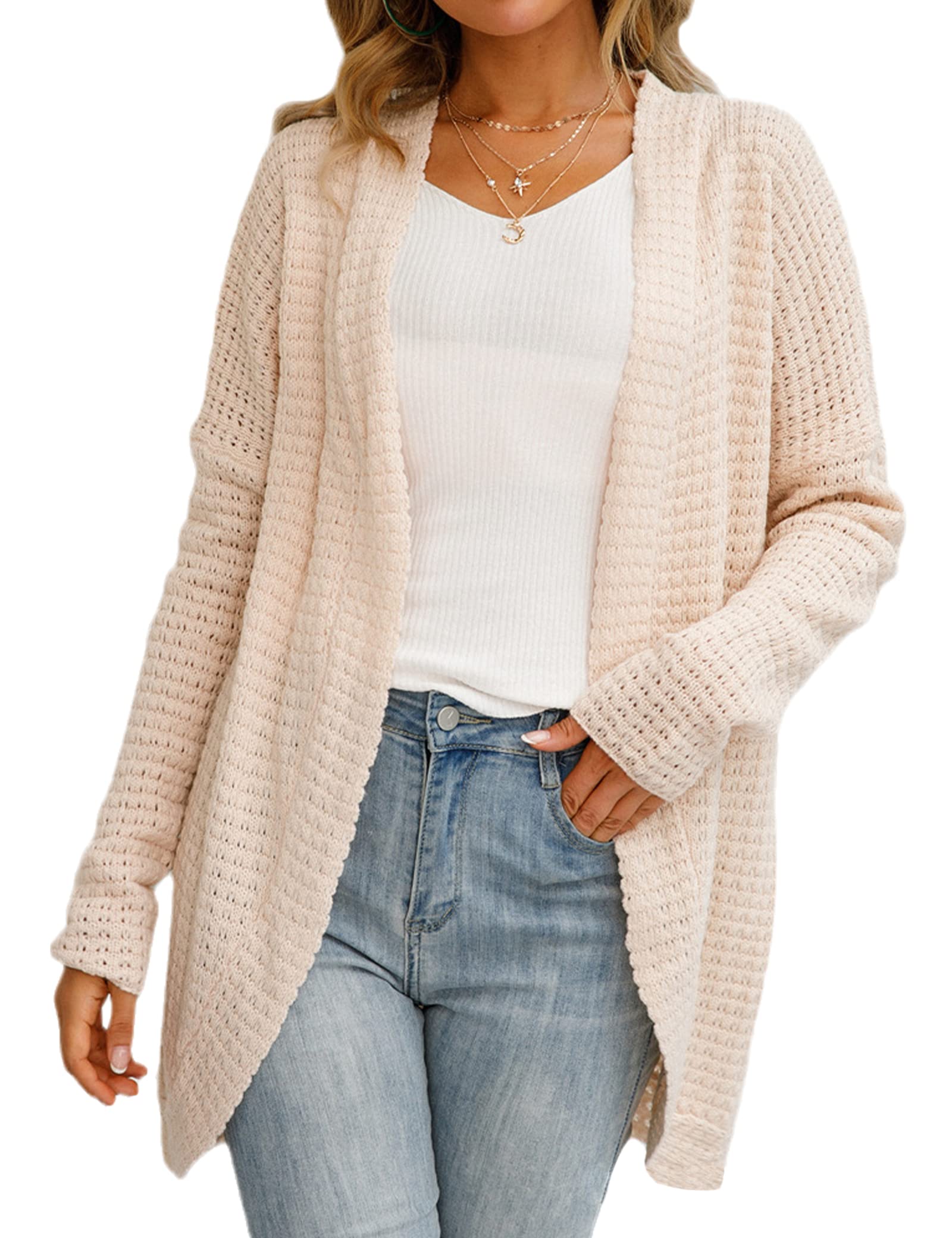 JASTIE Women's Lightweight Open Front Cardigan - Chunky Knit Long Sleeve Casual Sweater | Perfect for Office, Lounge & Fall Layering