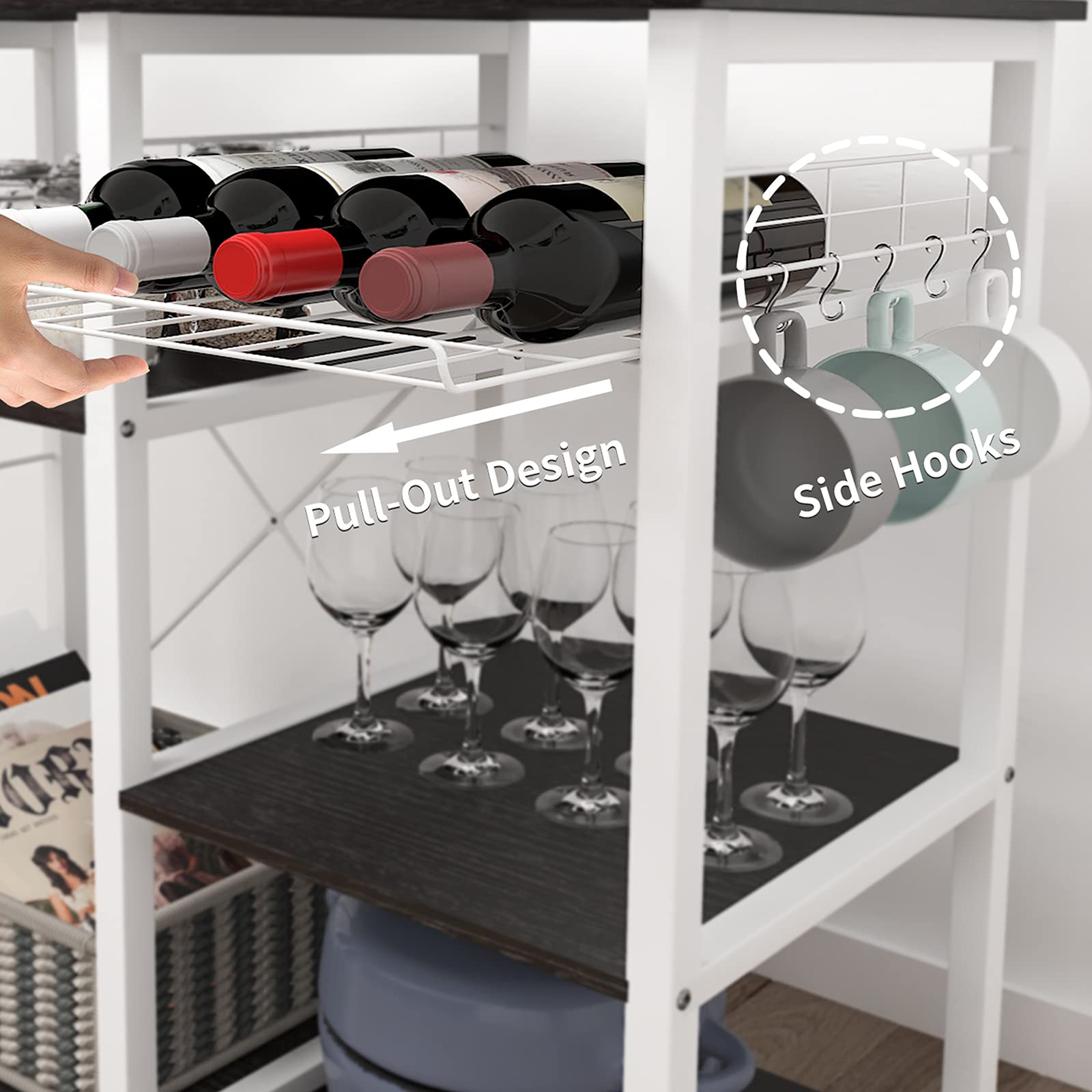 Soges Furniture 3-Tier Kitchen Baker's Rack with Storage Drawer - Black Microwave Stand, Utility Shelf & Workstation Cart for Small Spaces - Perfect for Kitchen, Pantry, Laundry Room or Garage Organization