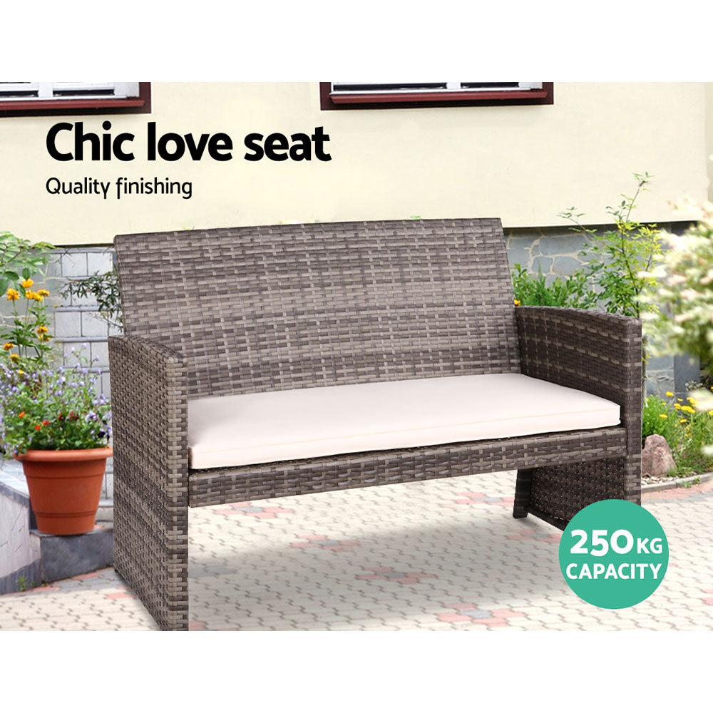 4-Piece Outdoor Rattan Sofa Set with Storage Cover - Waterproof Grey Patio Furniture for Garden, Backyard, and Poolside Relaxation