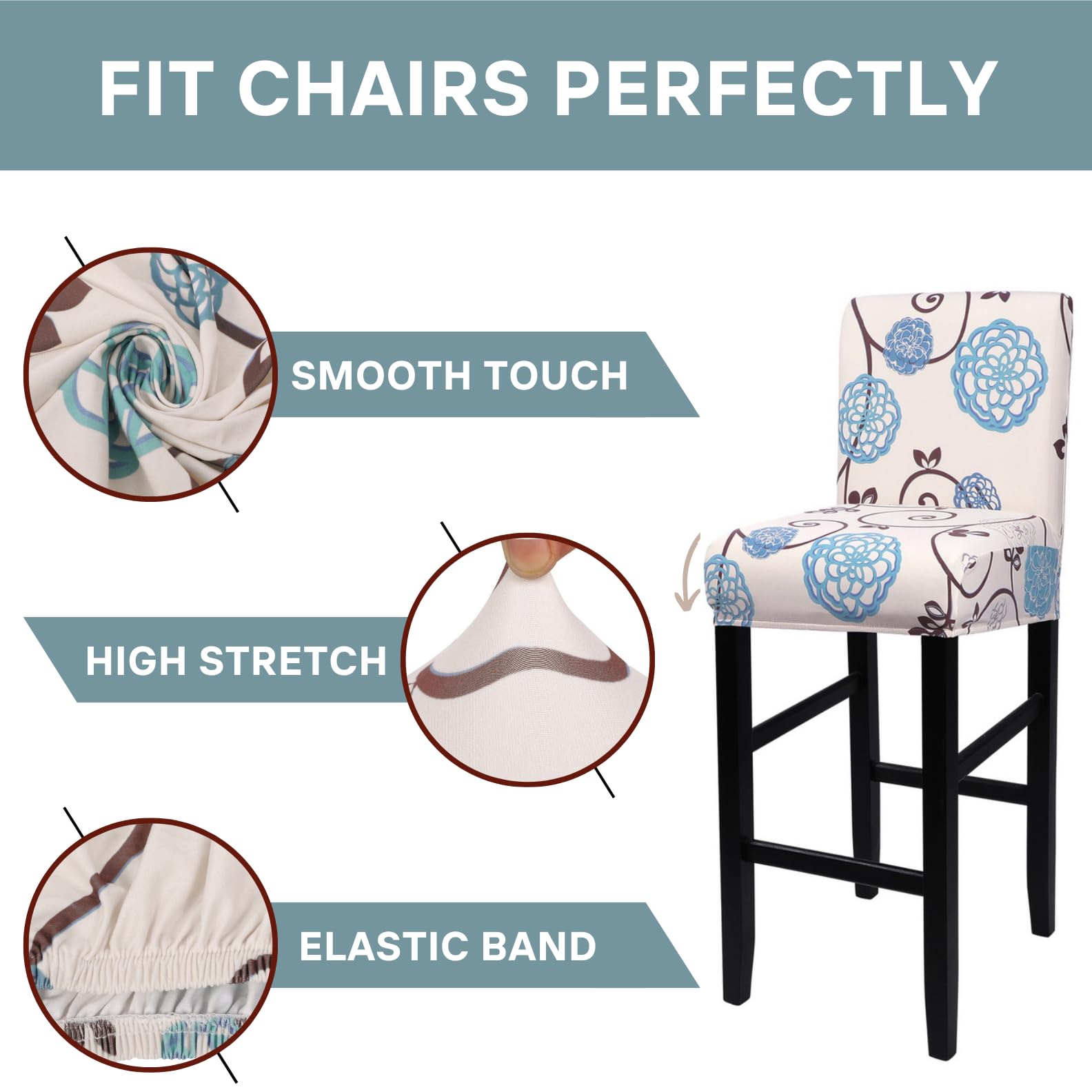 Stretch Washable Bar Stool Covers Set of 2 - Counter Height Chair Seat Covers for Kitchen, Dining Room & Cafe - Ball Flower Design - Perfect for Home Decor & Restaurant Seating Upgrade