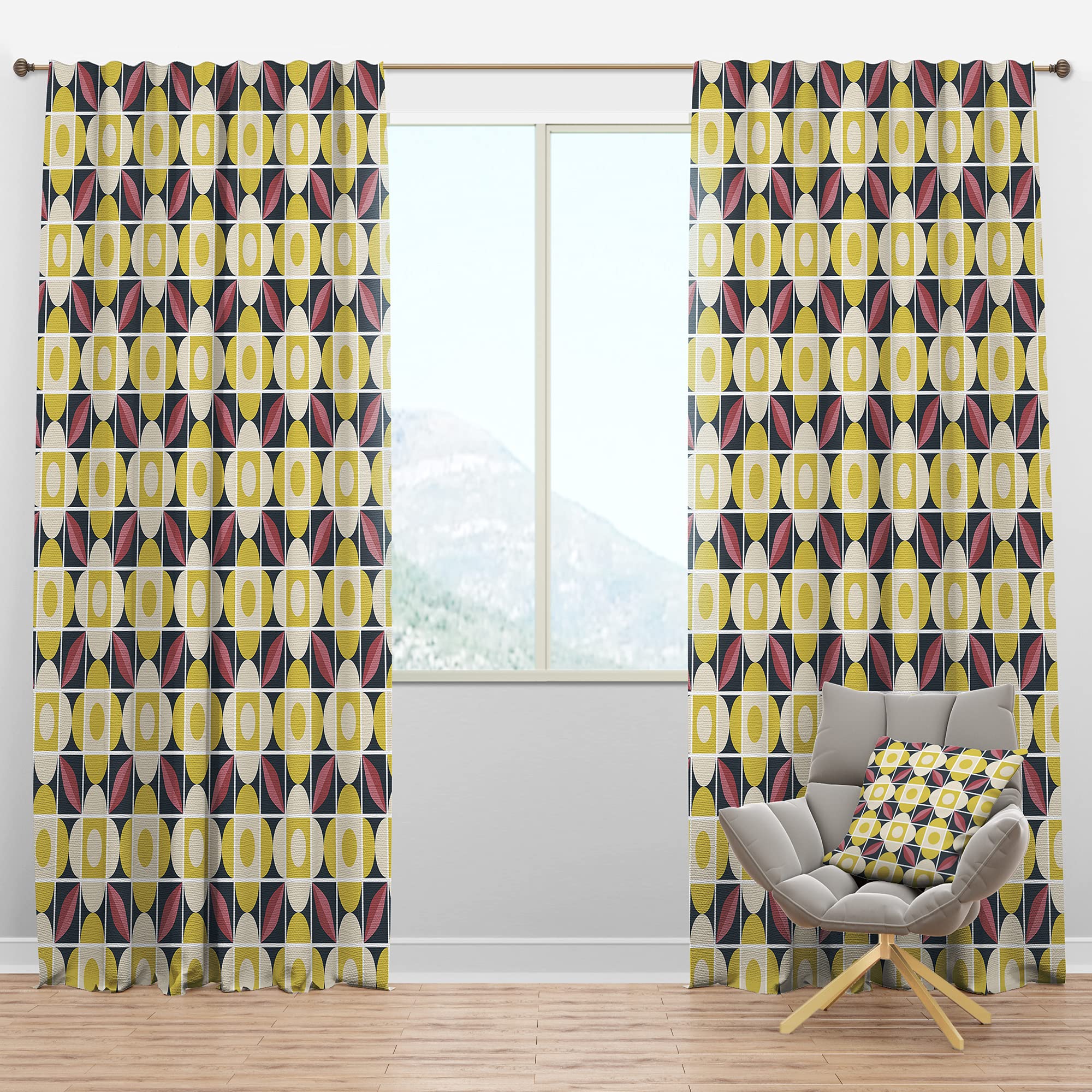 DesignQ Blackout Curtains - Retro Mosaic Pattern Thermal Insulated Drapes for Bedroom & Living Room (52x108, Single Panel) - Perfect for Light Blocking & Energy Saving
