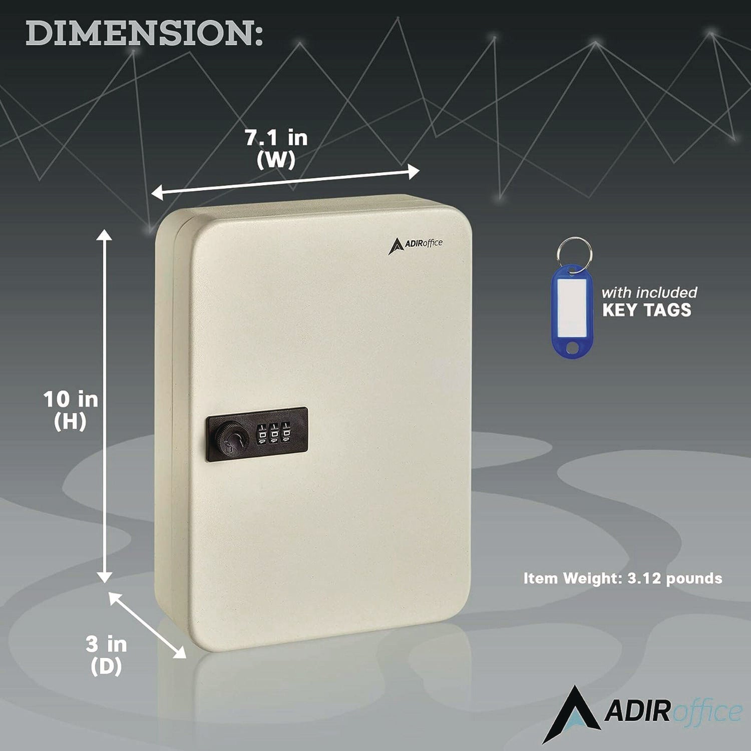 AdirOffice Heavy Duty 48-Key Steel Key Cabinet with Combination Lock - 7.1
