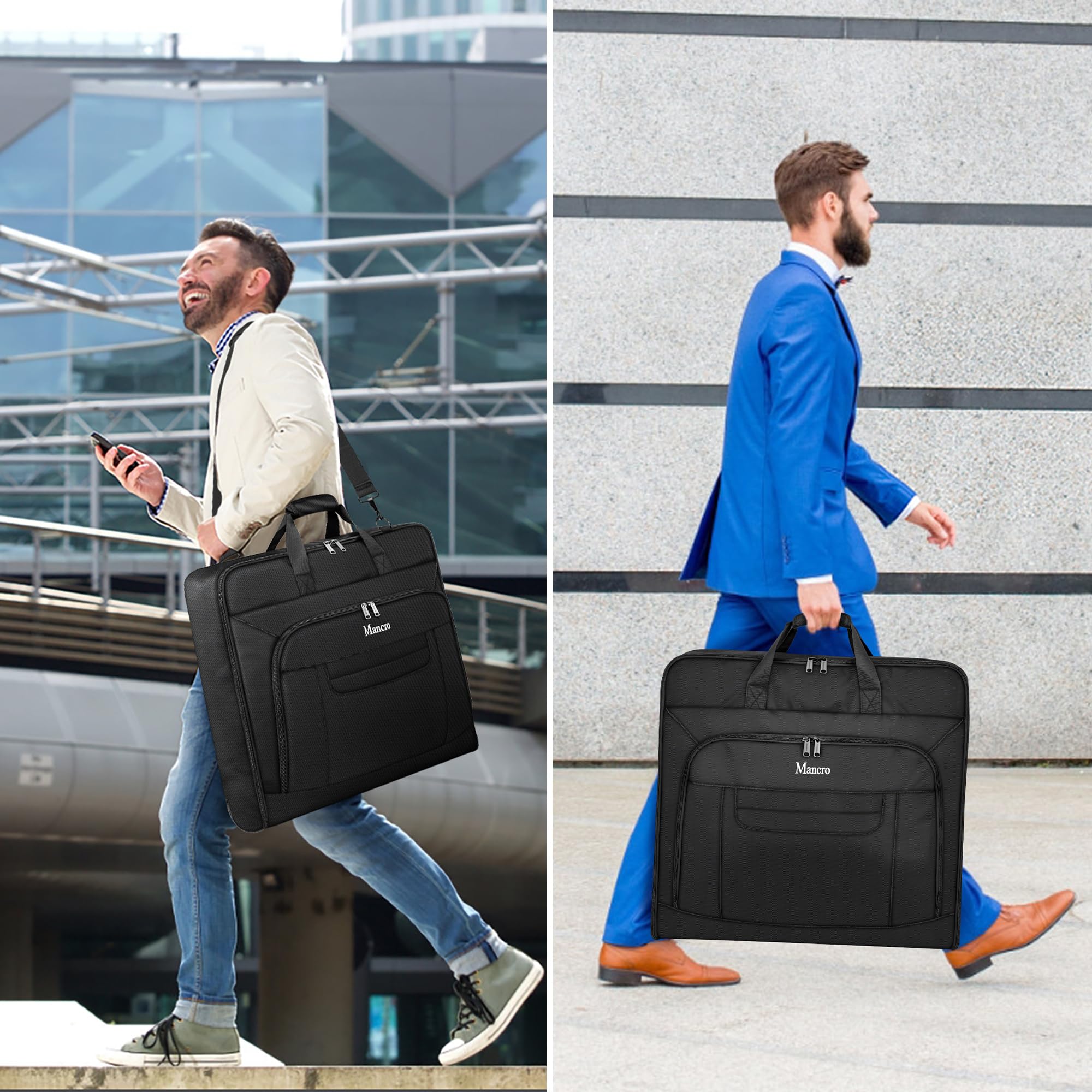 Waterproof Foldable Travel Garment Bag with Shoulder Strap - 2 in 1 Carry On Luggage for Suits & Coats | Business Trip Essentials for Men & Women | Perfect for Airplane, Office & Wedding Occasions (Black)