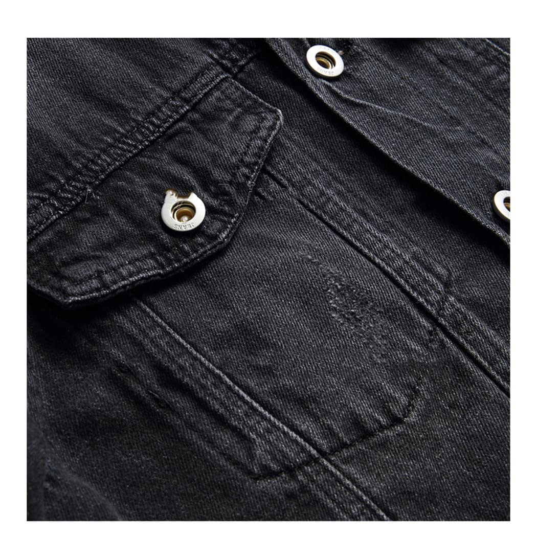 **Men's Black Ripped Jeans Set - Distressed Denim Jacket & Hole Pants for Casual Wear | Summer & Autumn Outfit | Street Style & Everyday Fashion**