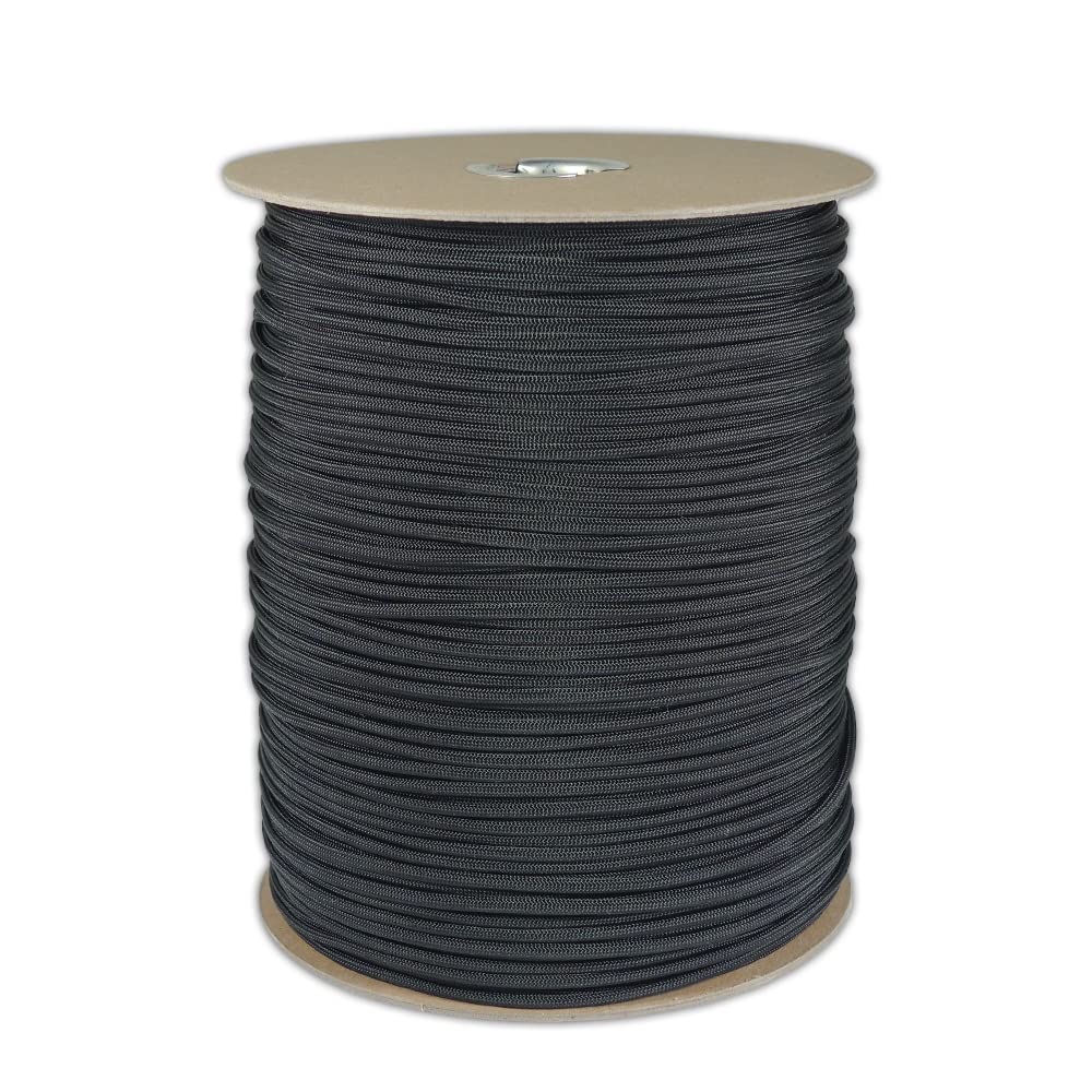 PARACORD PLANET | Black Parachute Cord 250 FT Spool - Heavy Duty 5/16