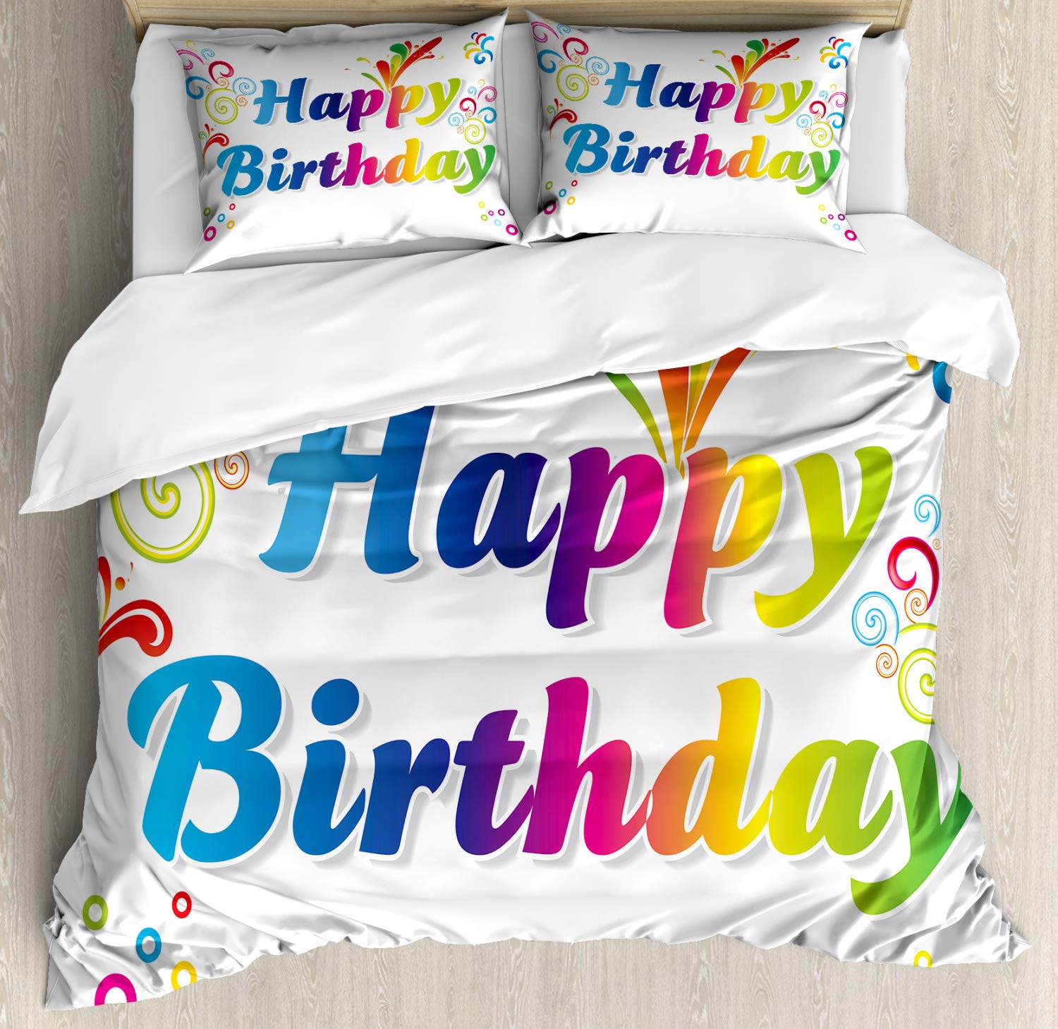 Ambesonne Vibrant Abstract Floral Birthday Duvet Cover Set - California King 3-Piece Bedding with 2 Pillow Shams, Multicolor Art Print | Perfect for Birthday Gifts, Bedroom Decor & Special Occasion Home Styling
