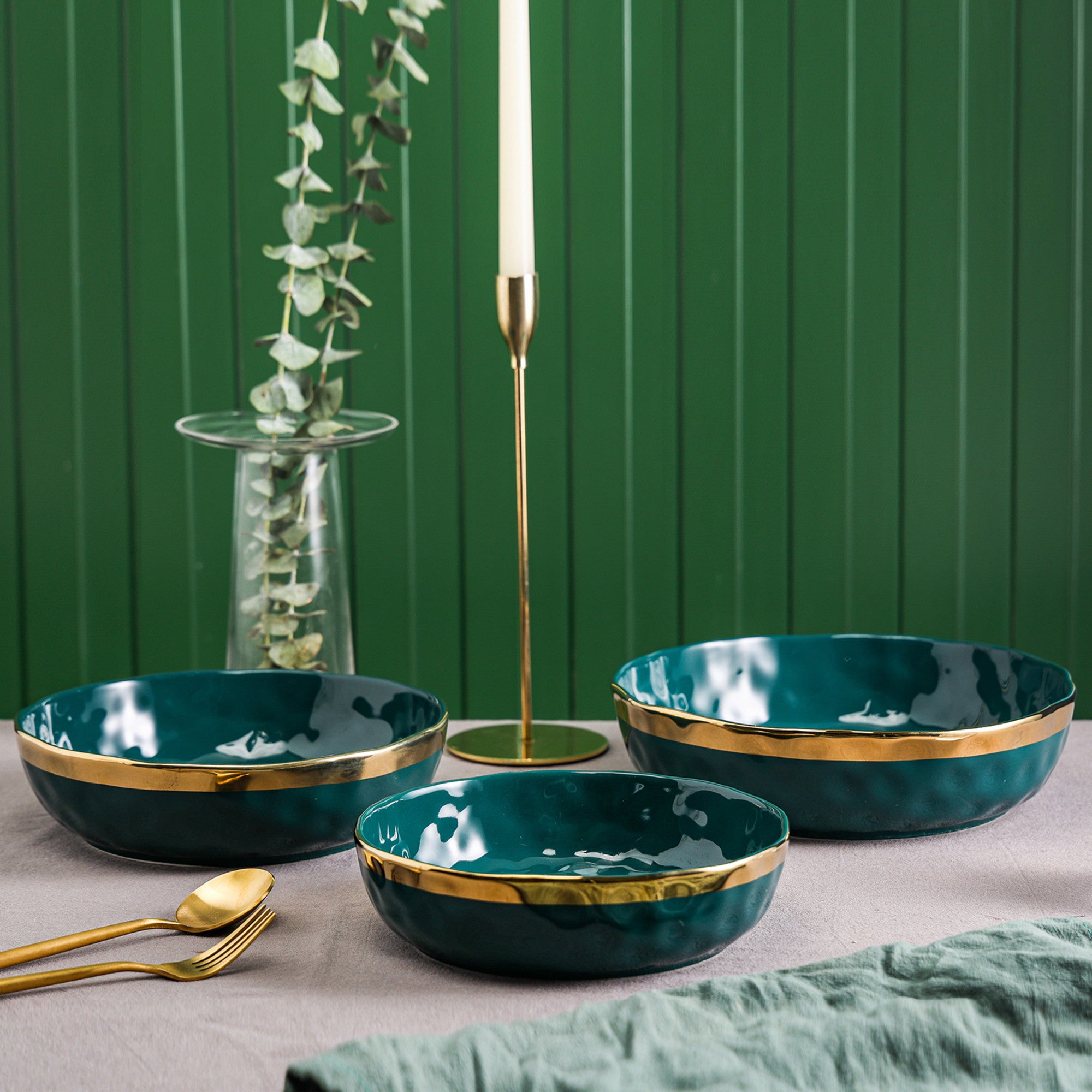 Premium Florian Porcelain Dinnerware Set - 6-Piece Green Serving Bowls for Soup, Salad & Dessert | Elegant Tableware for Home Dining & Entertaining